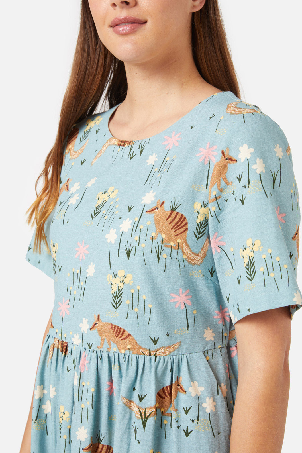 Australian Numbat Printed Mini Short Sleeve Smock Dress