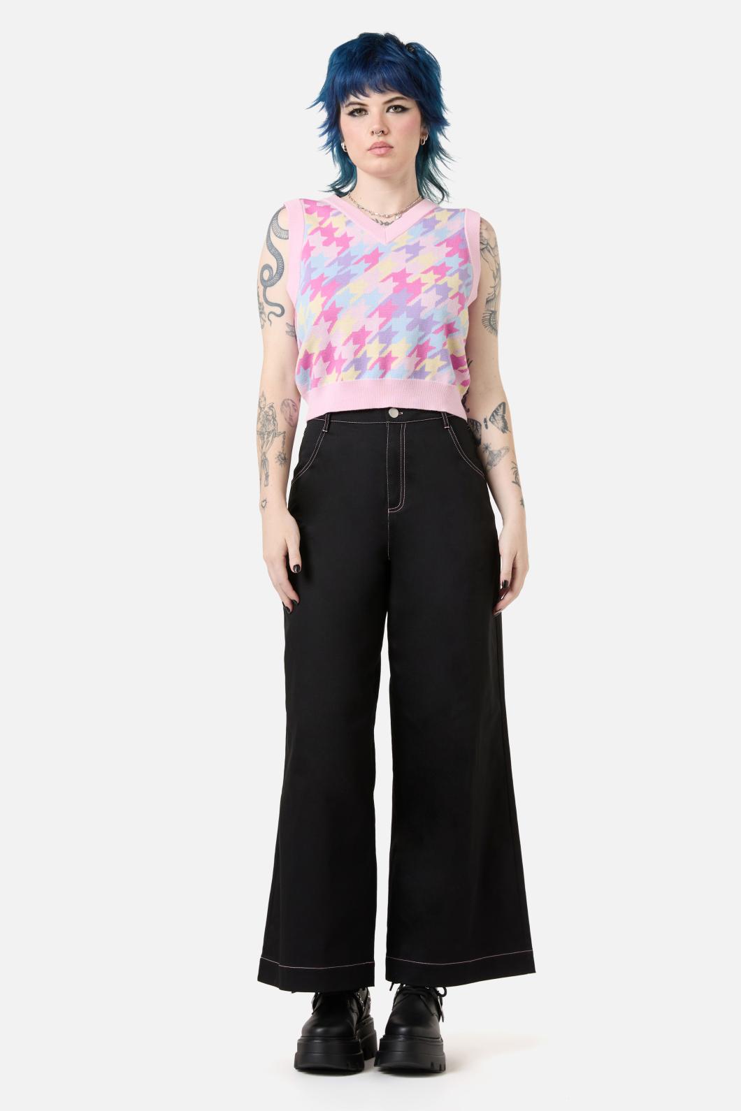 Soft Knitted Rainbow Houndstooth Cropped Sleeveless Vest