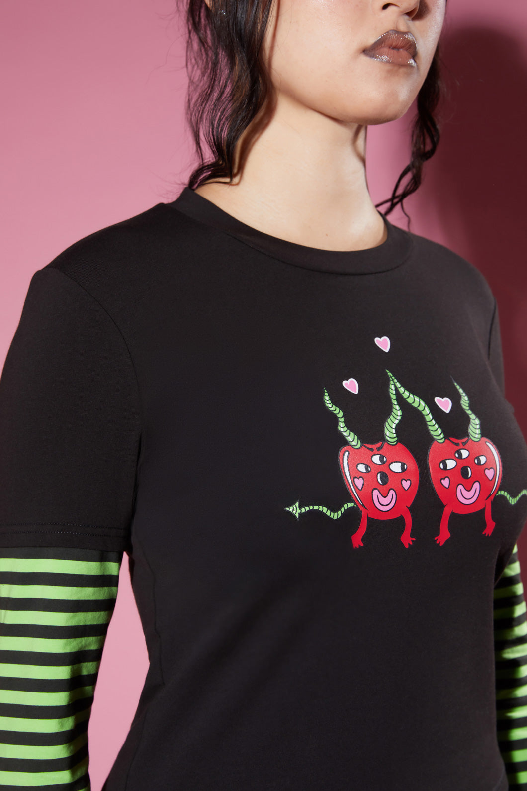 Soft Cotton Jersey Cherry Poppin Long - Sleeve Emo Style Tee