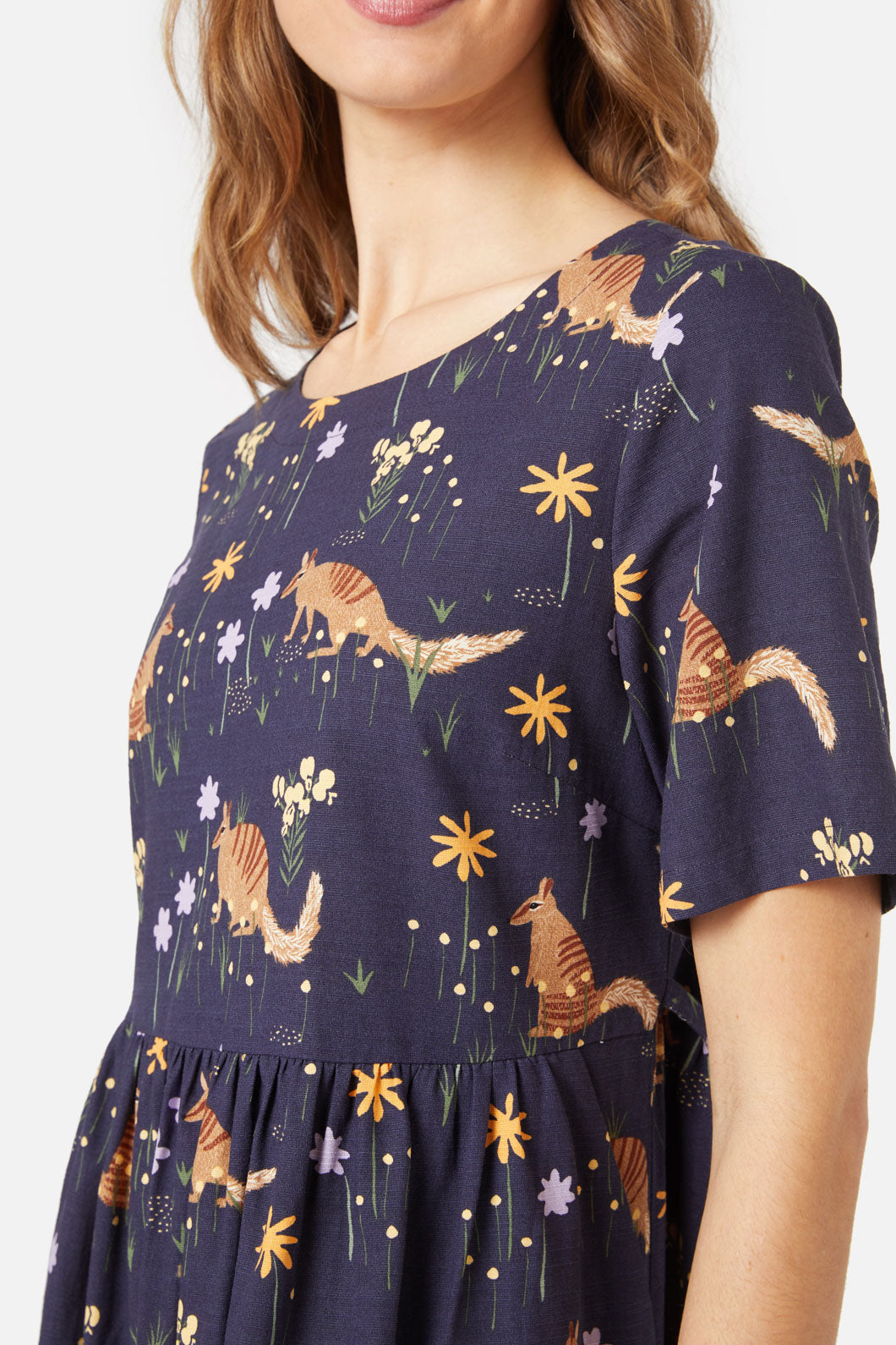Australian Numbat Printed Mini Short Sleeve Smock Dress
