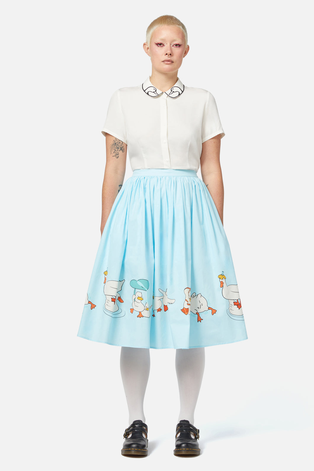 Blue Classic Full Splash Skirt with Border Artwork and Gathered Waistband