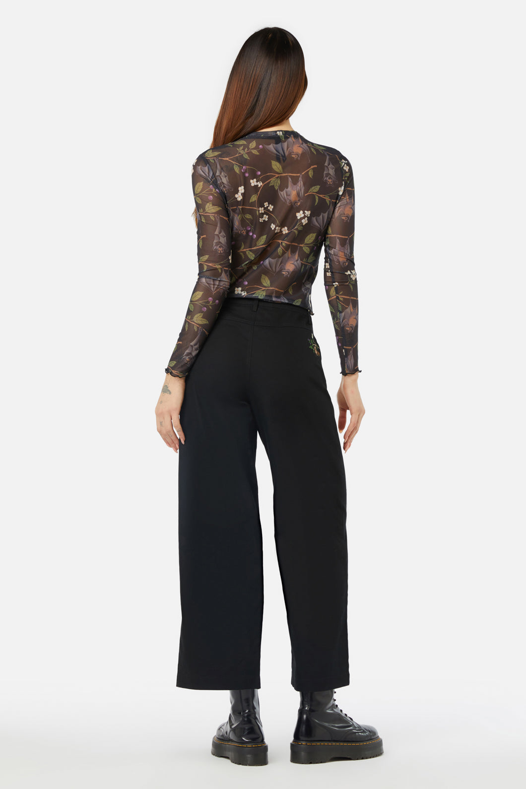 Vintage Style Printed Mesh Long Sleeve Top