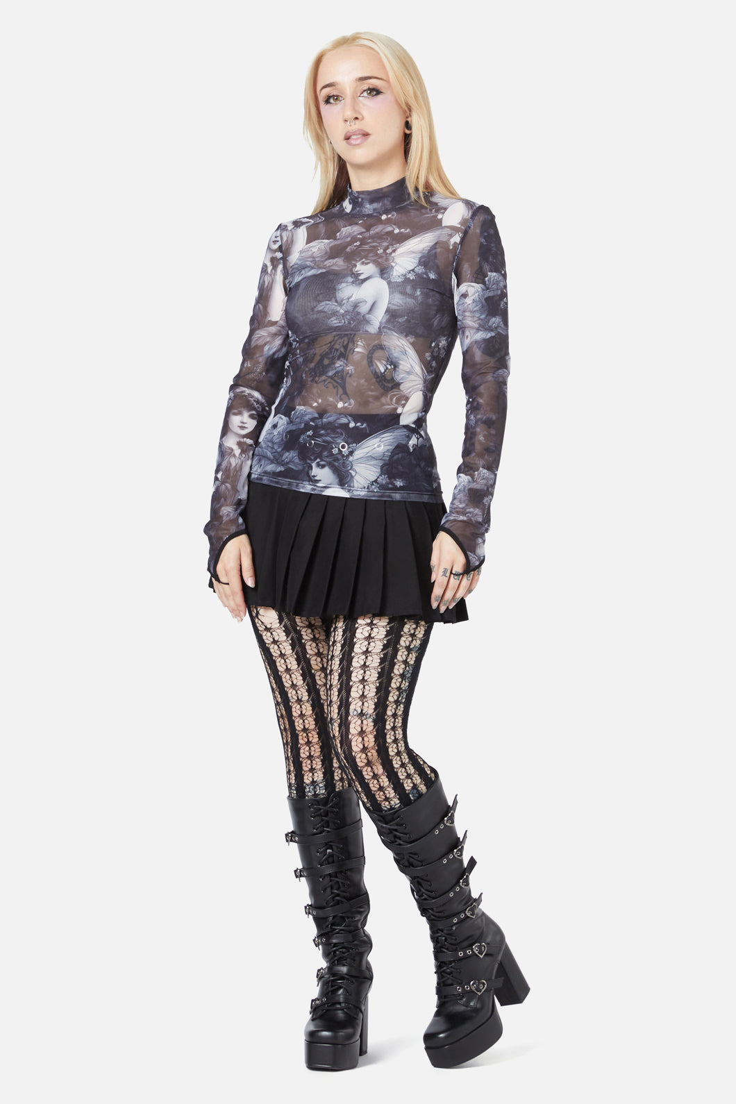 Stretchy Polyester Nymph Mesh Top with Forest Fae Graphic