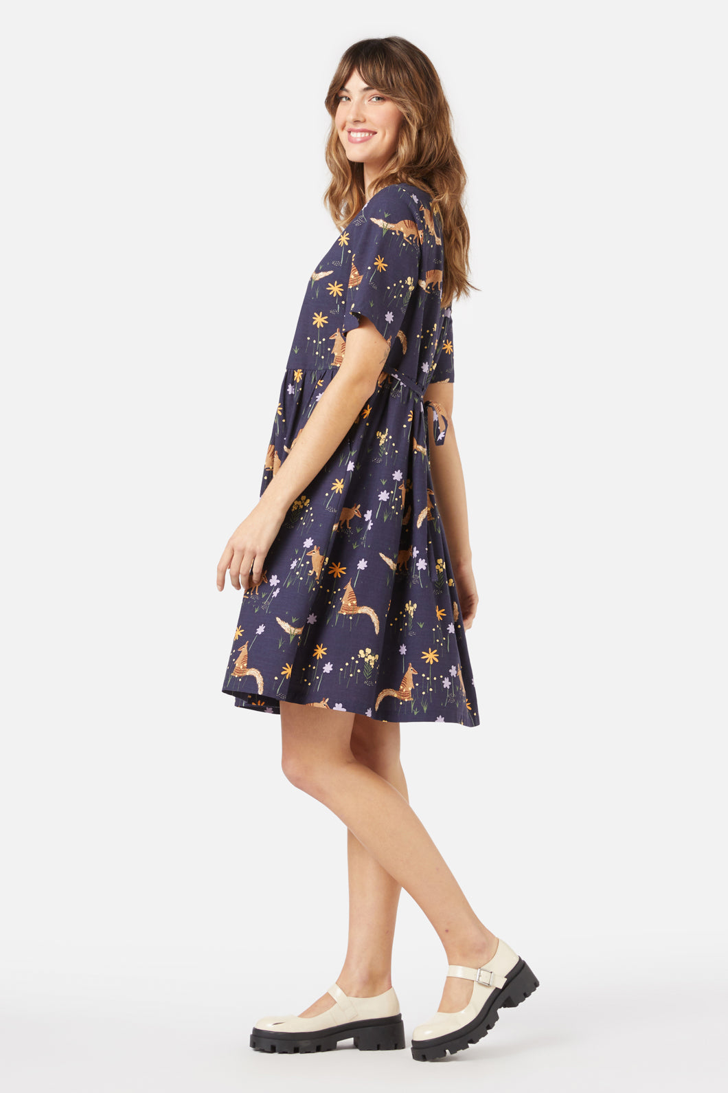 Australian Numbat Printed Mini Short Sleeve Smock Dress