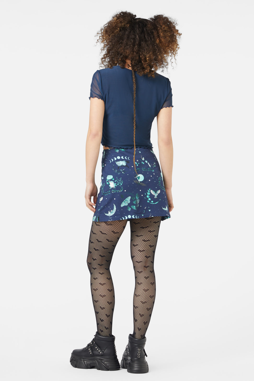 Midnight Cropped Short - Sleeved Polyester Elastane Blend Moth Top