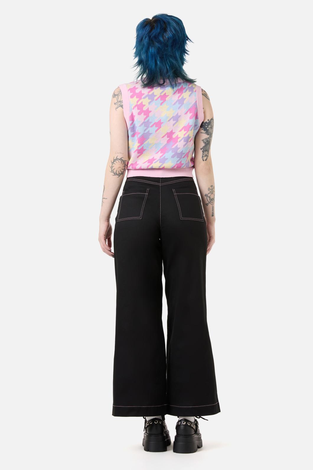 Soft Knitted Rainbow Houndstooth Cropped Sleeveless Vest
