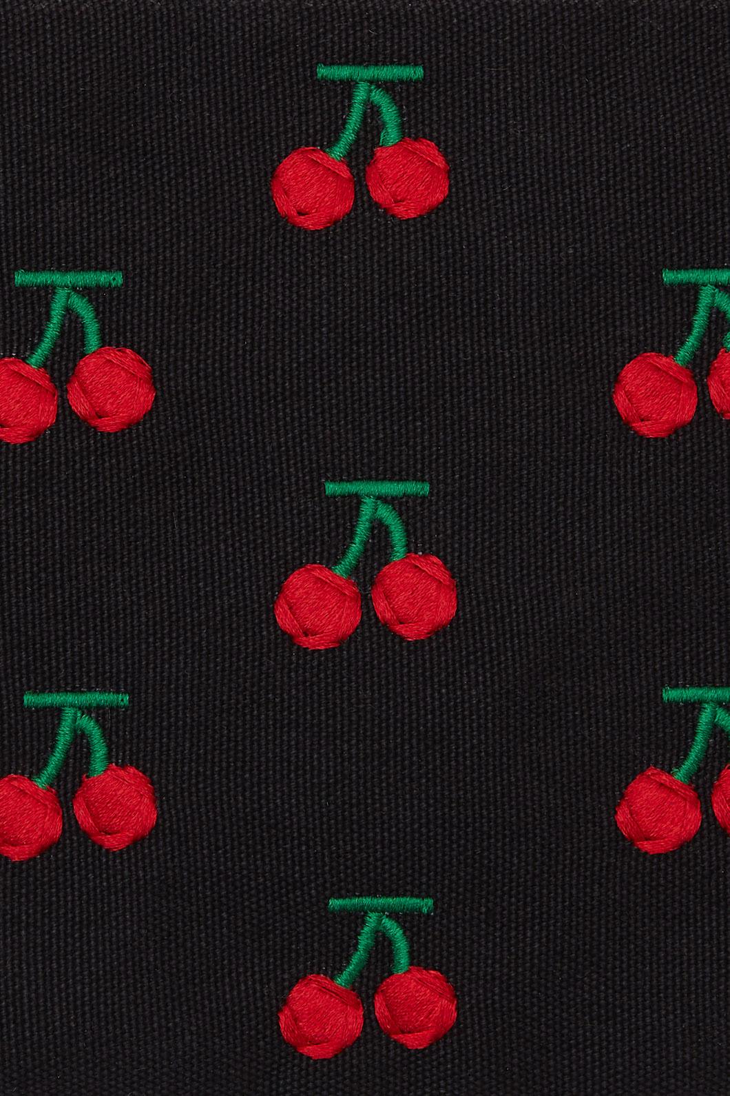 Adorable Cherry-Embroidered Black Makeup and Toiletry Purse