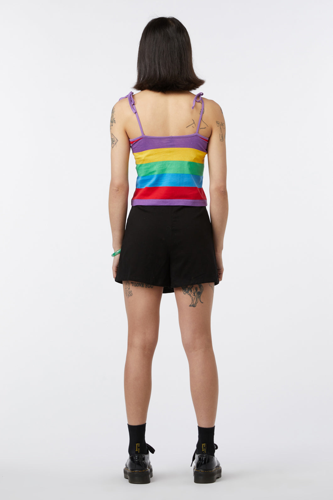 Fashionable Rainbow Striped Cropped Women's Singlet Top