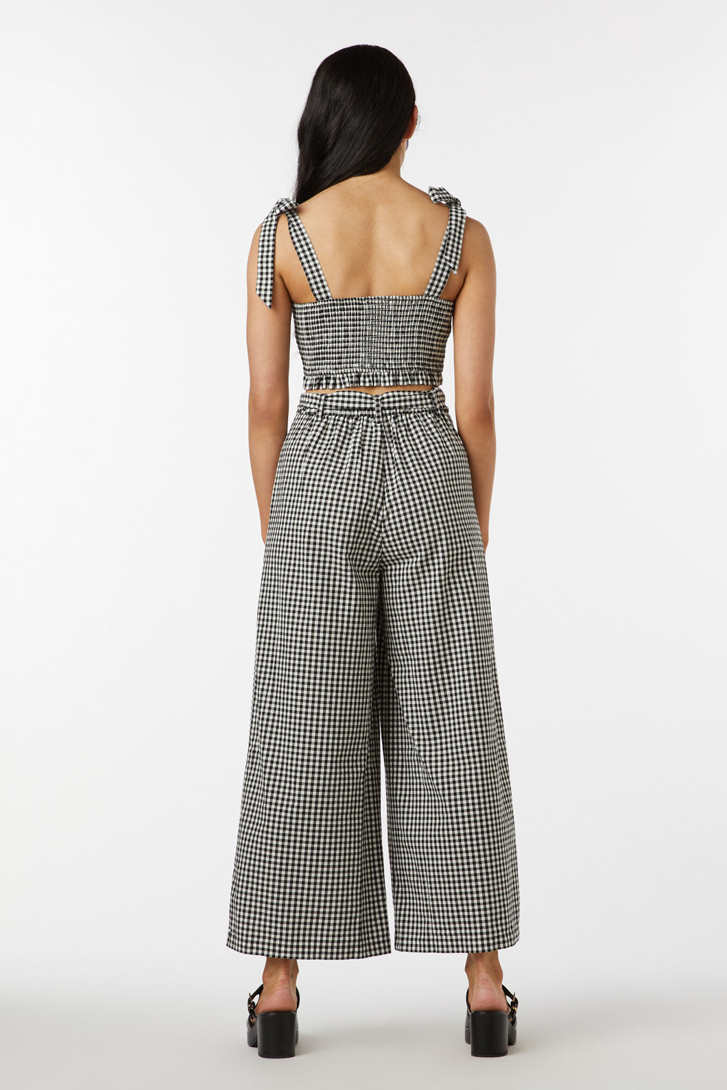Tessa Adjustable Shirred Check Cropped Cotton Top for Summer