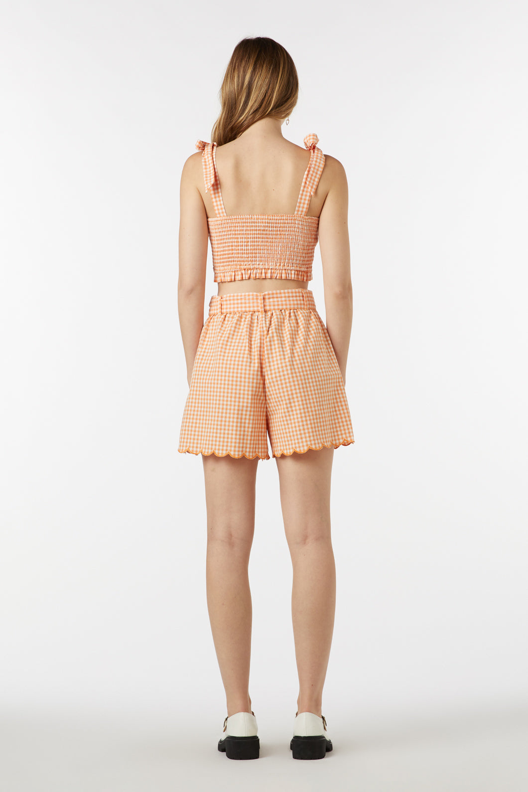 Tessa Adjustable Shirred Check Cropped Cotton Top for Summer