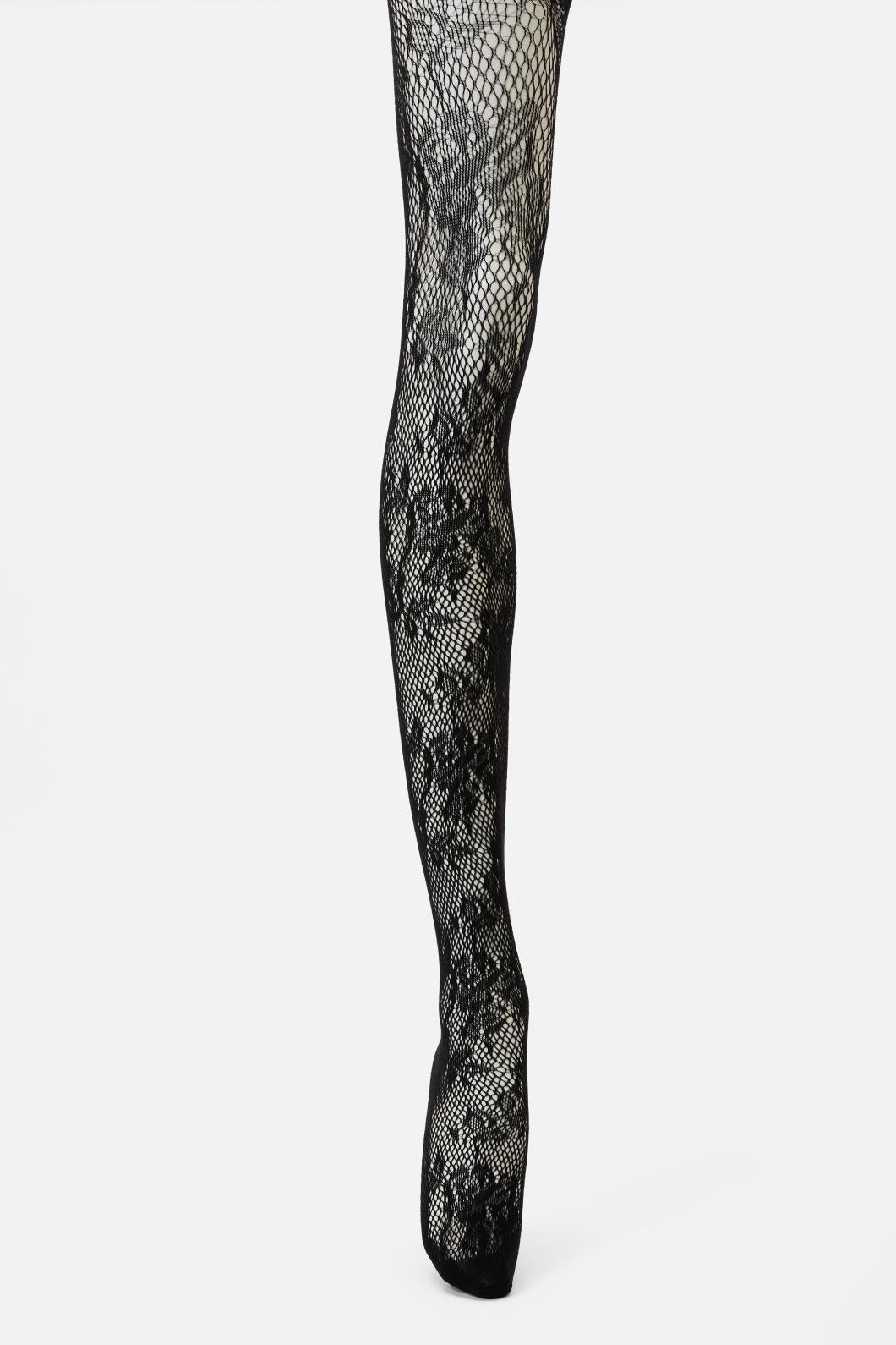 Stretchy Multi - Mesh Full - Length Black Fishnet Tights