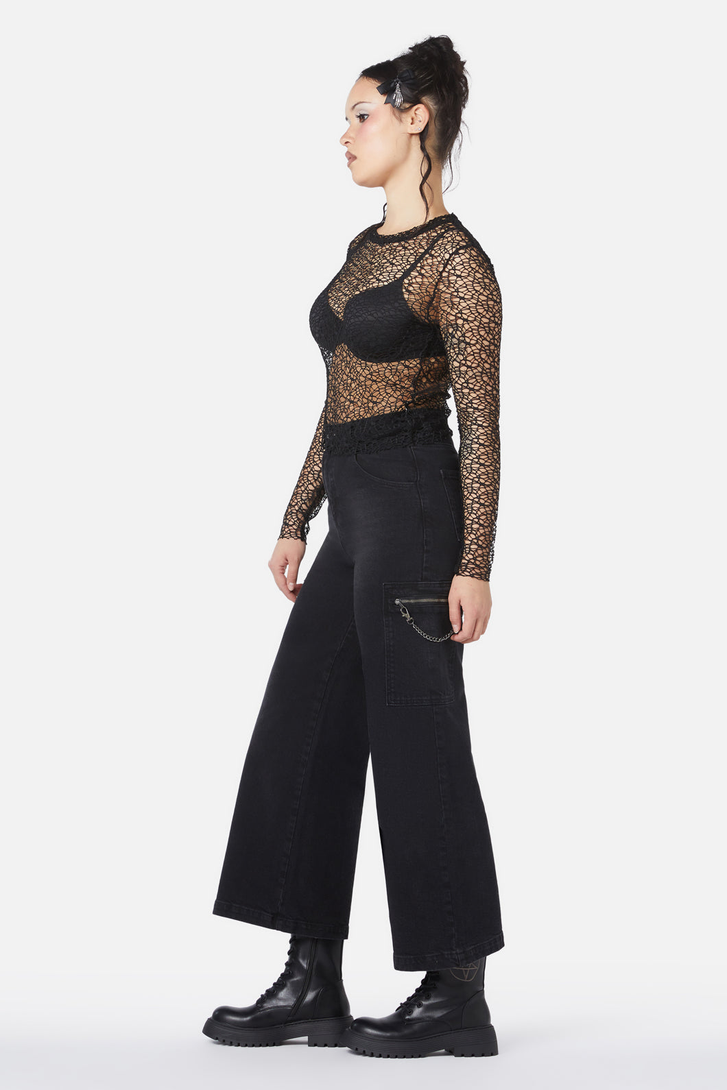 Popular Mortal Cobweb - Designed Webbed Mesh Long - Sleeve Top for Fashion
