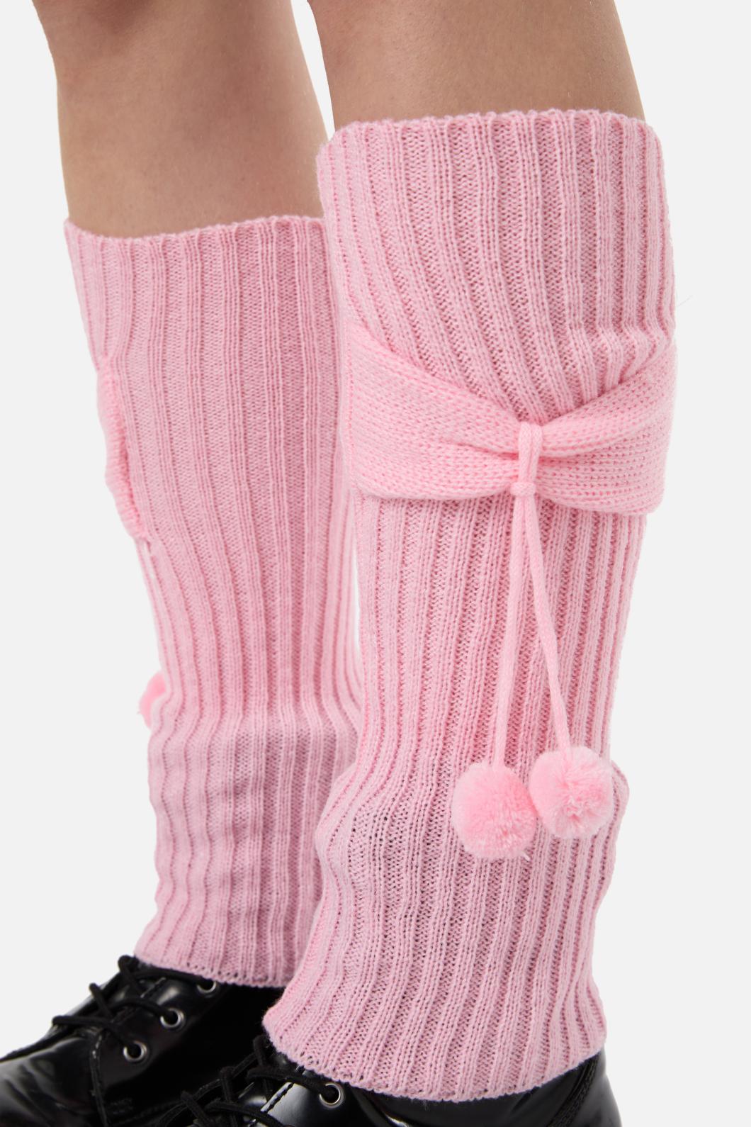 Adorable Pink Bow and Pom Decorated Legwarmers