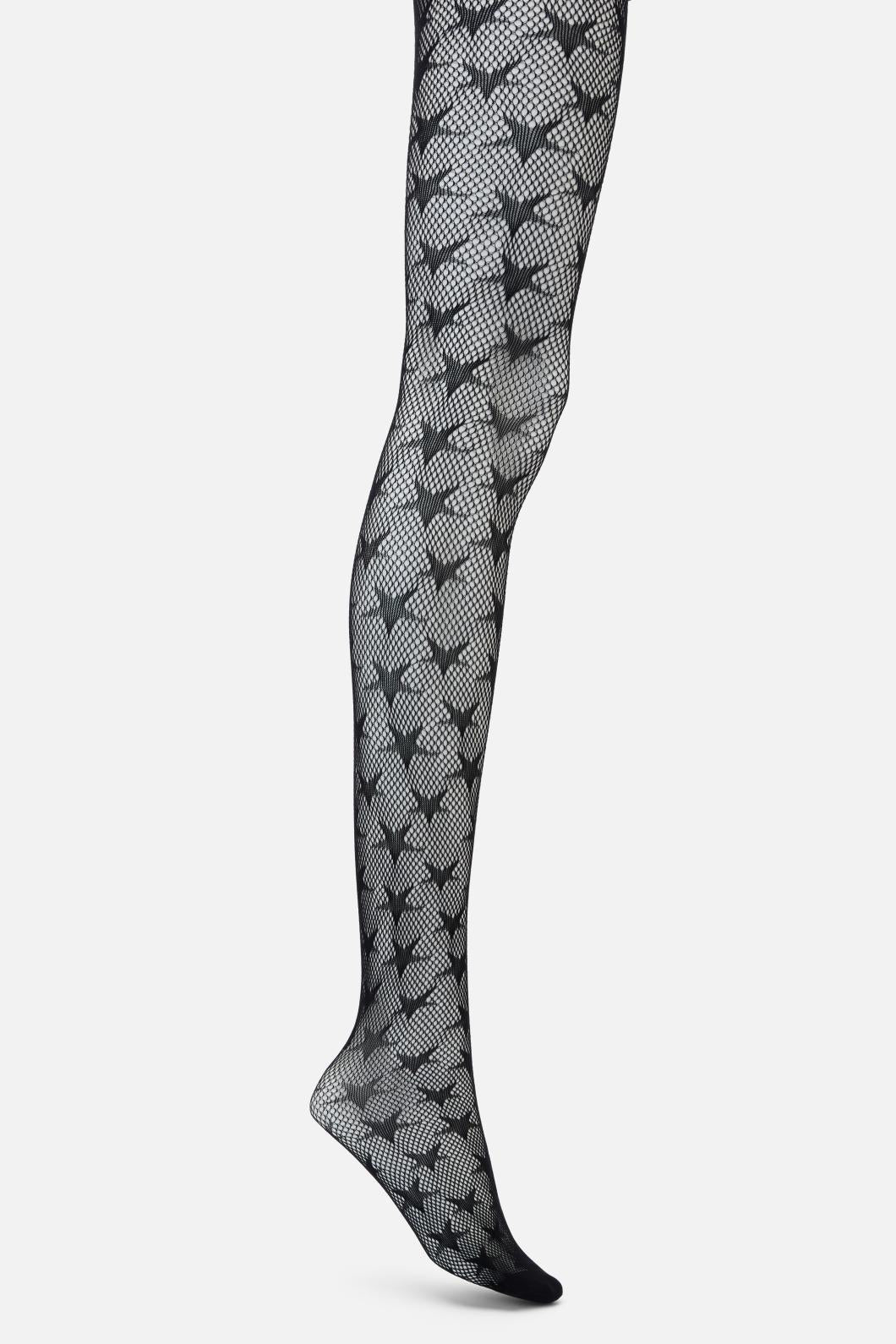 Stylish Full - length Black Star - designed Fishnet Tights