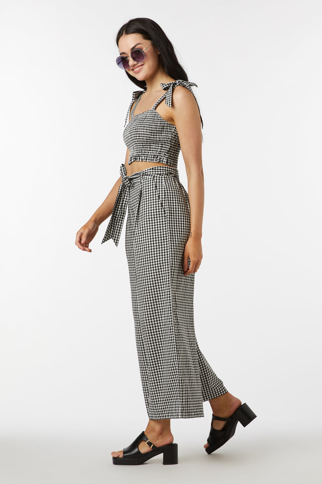 Tessa Adjustable Shirred Check Cropped Cotton Top for Summer