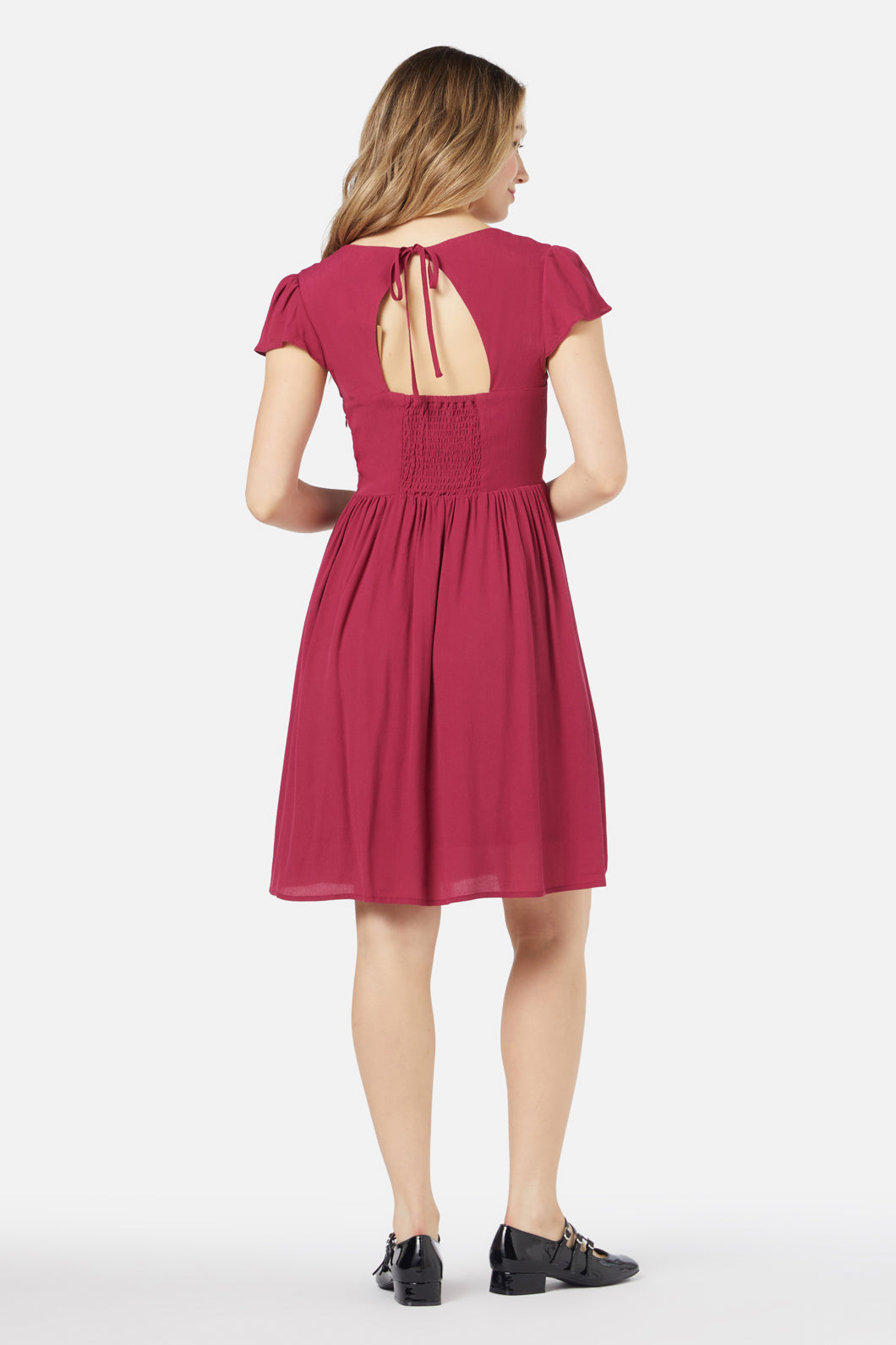 Romantic Berry Red Poet-style Women's Mini Dress