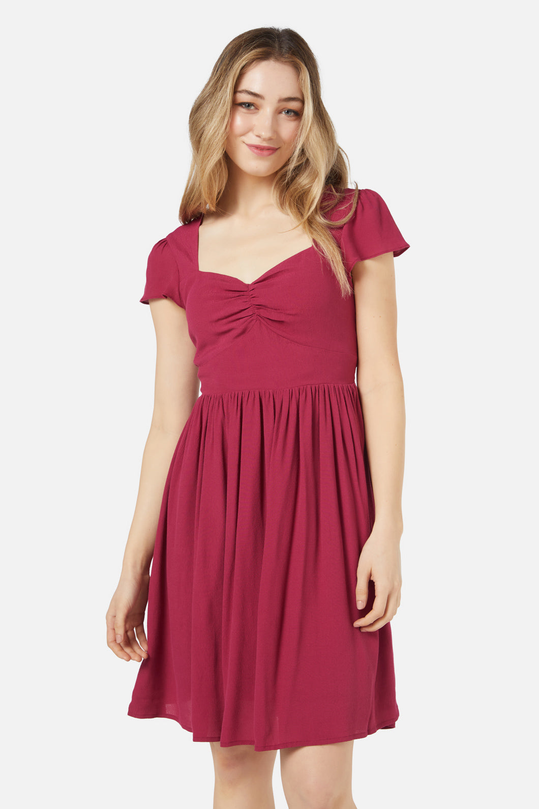 Romantic Berry Red Poet-style Women's Mini Dress