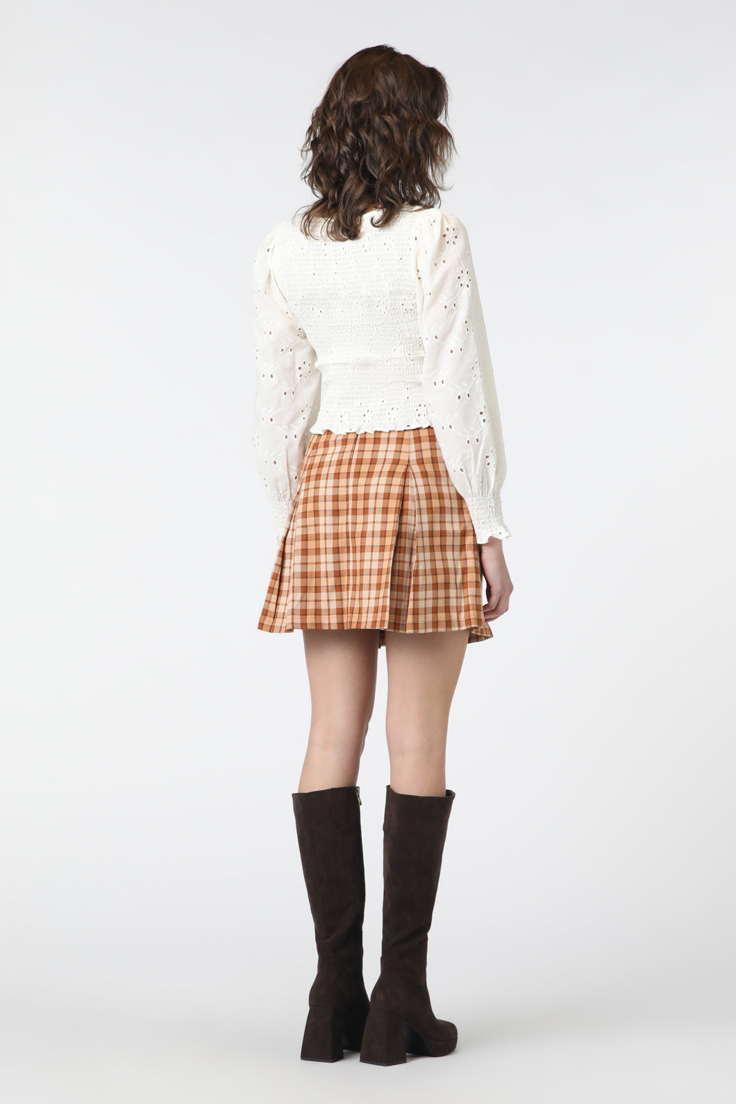 Stylish Toffee Checked Mini Skirt by Stacey with Retro Vibe