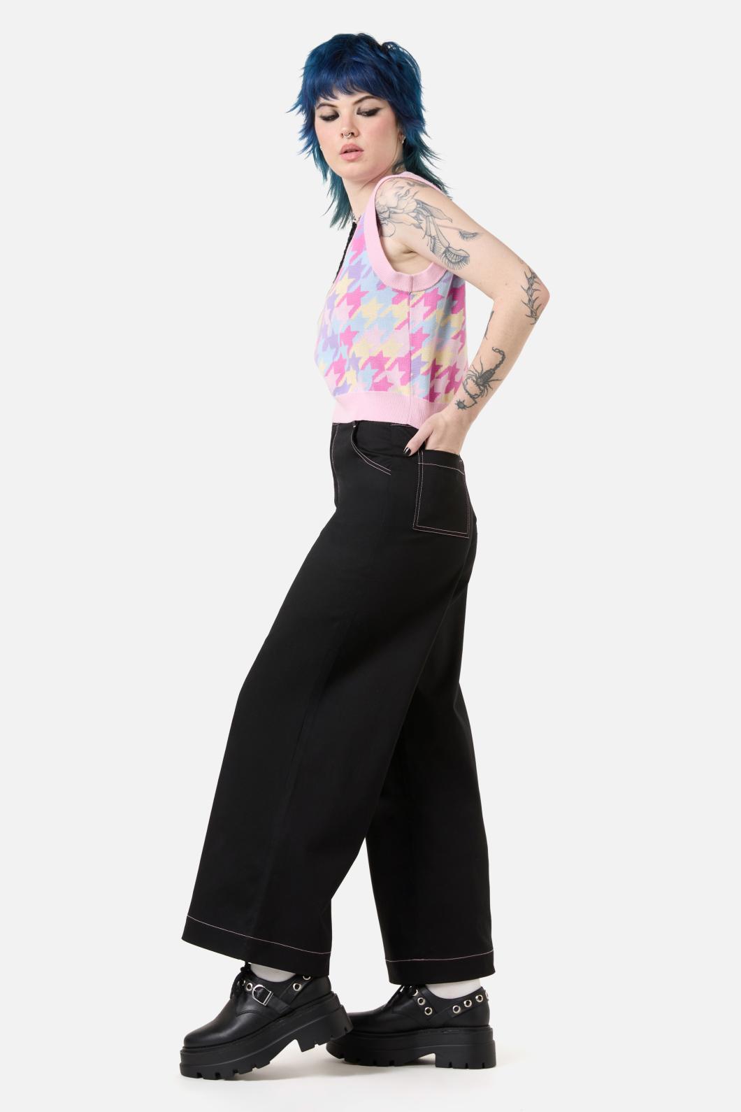 Soft Knitted Rainbow Houndstooth Cropped Sleeveless Vest