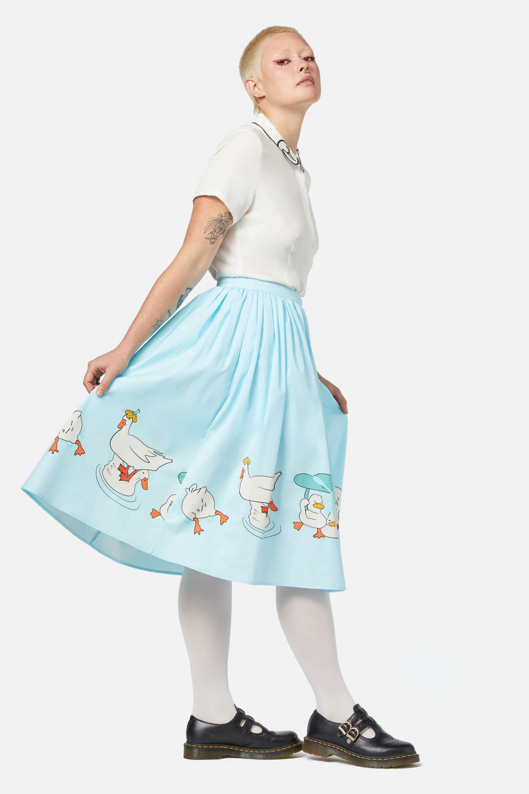 Blue Classic Full Splash Skirt with Border Artwork and Gathered Waistband