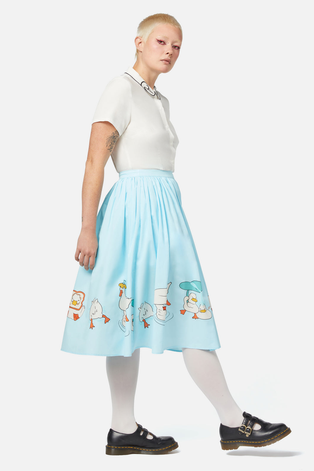 Blue Classic Full Splash Skirt with Border Artwork and Gathered Waistband