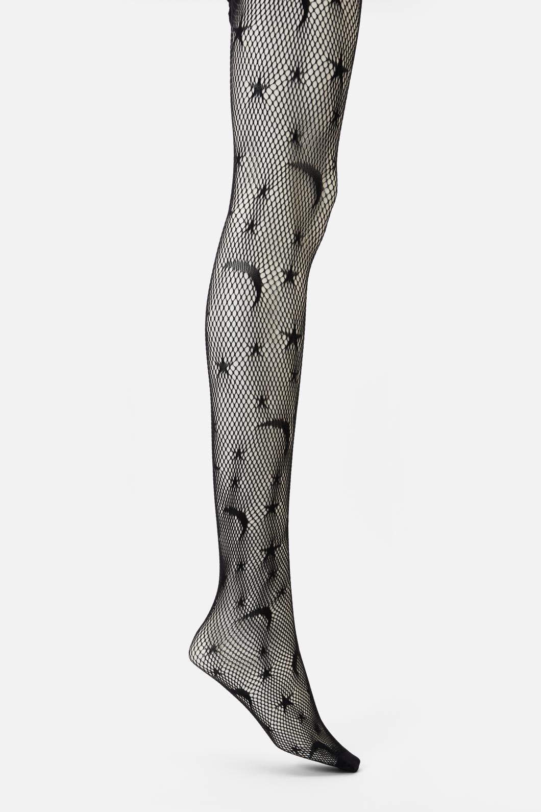 Cool Full-Length Black Stars and Moons Fishnet Tights