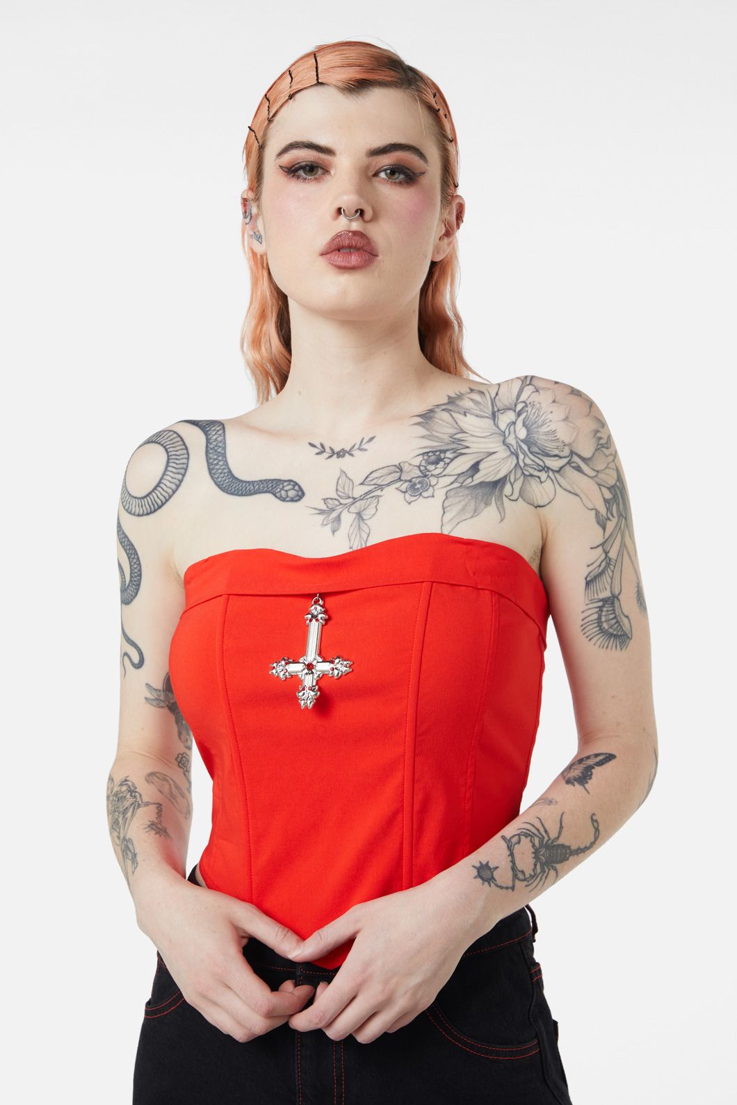 Gothic Sleeveless Lilith Charm Corset with Crucifix Decoration
