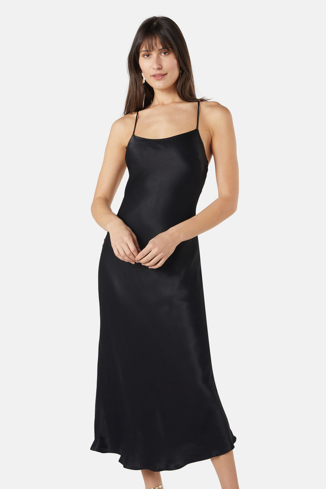 Silky Viscose Adjustable Hannah Midi Slip Dress in Blue & Black