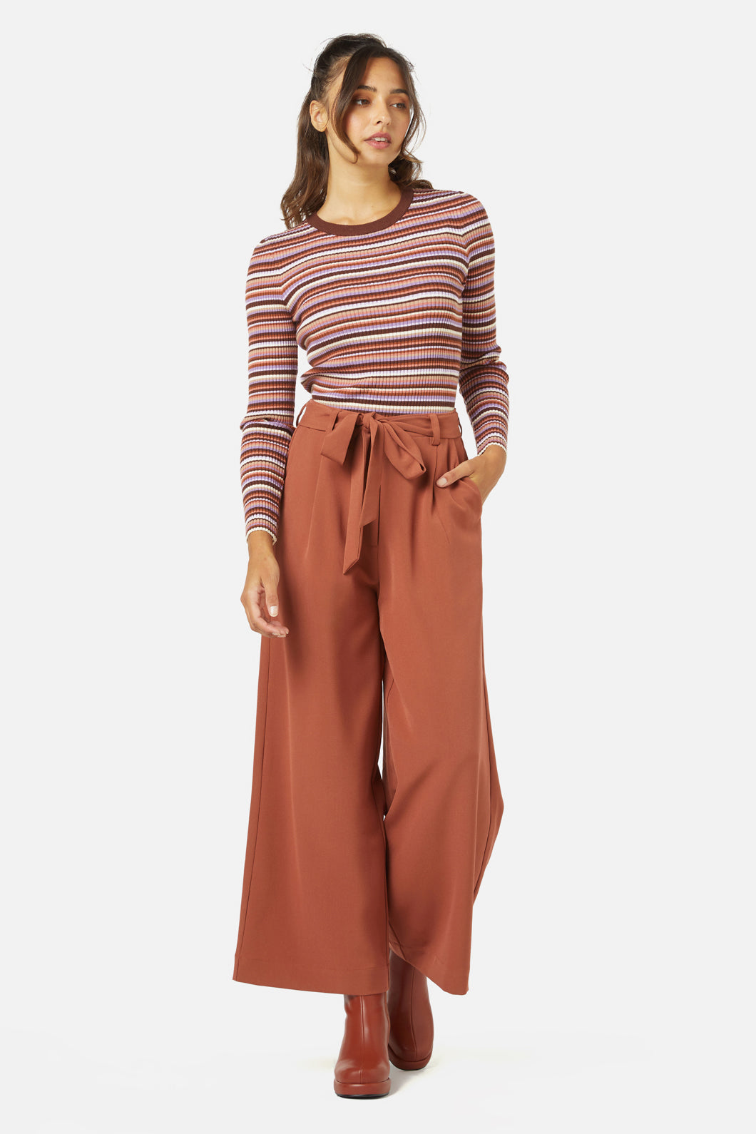 Relaxed High-Waisted Dani Pant in Rust and Olive