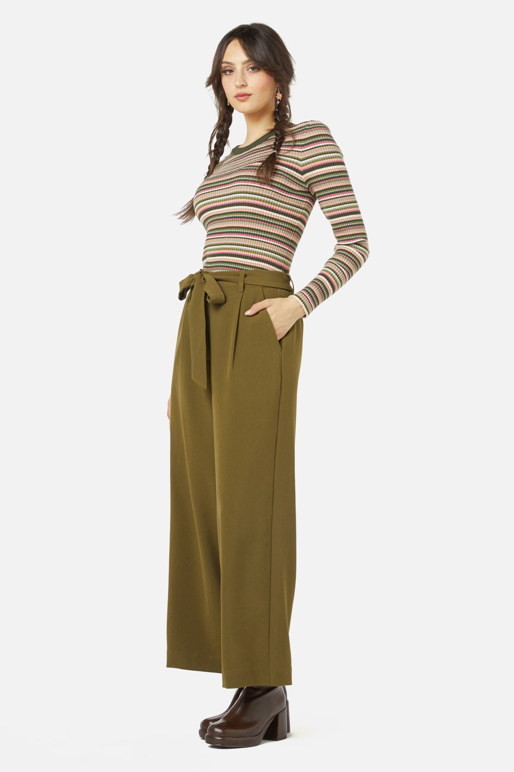 Relaxed High-Waisted Dani Pant in Rust and Olive