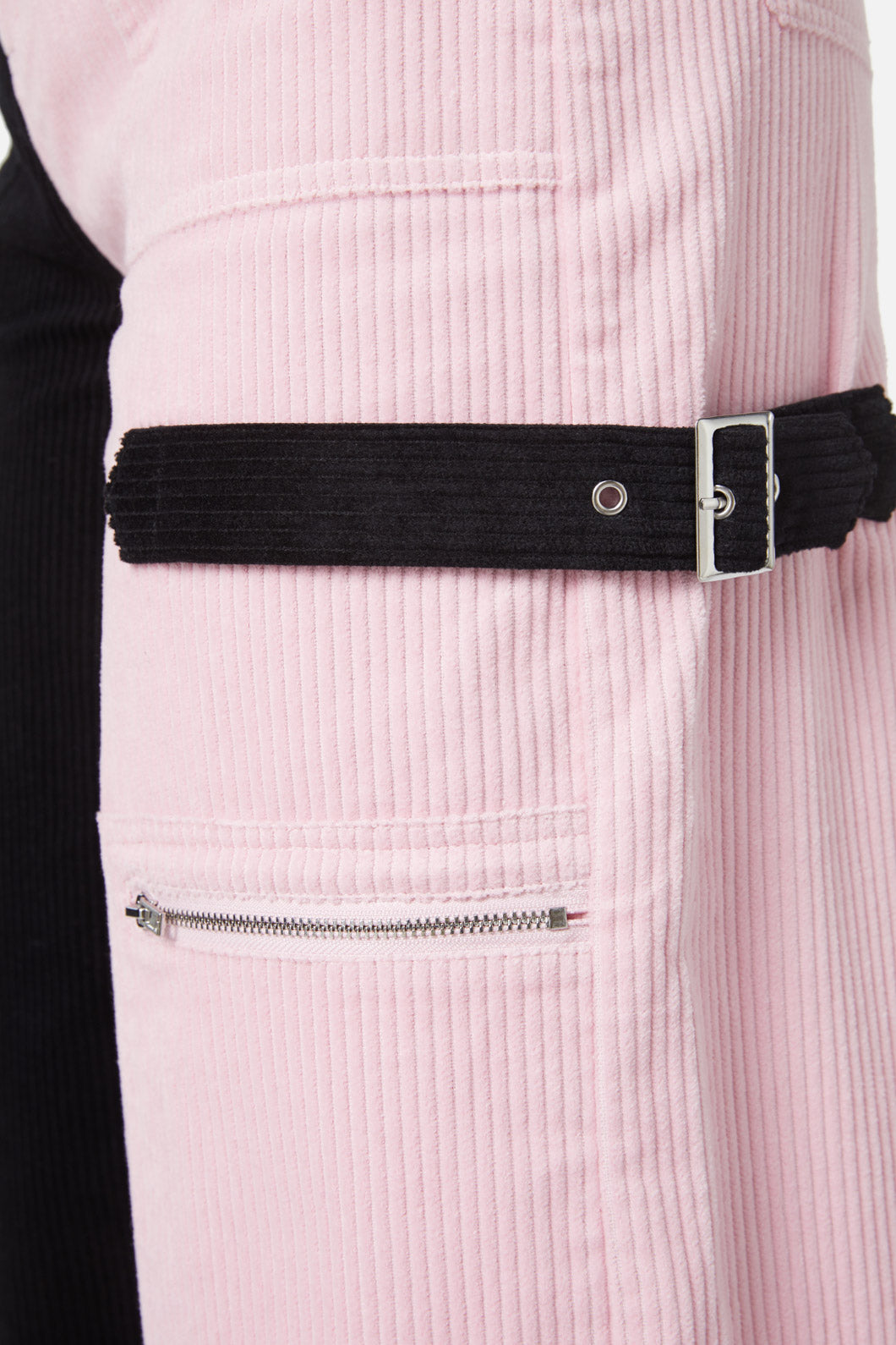 Black Cotton Elastane Blend Dolly Split Cargo Cord Wide - Leg Pants