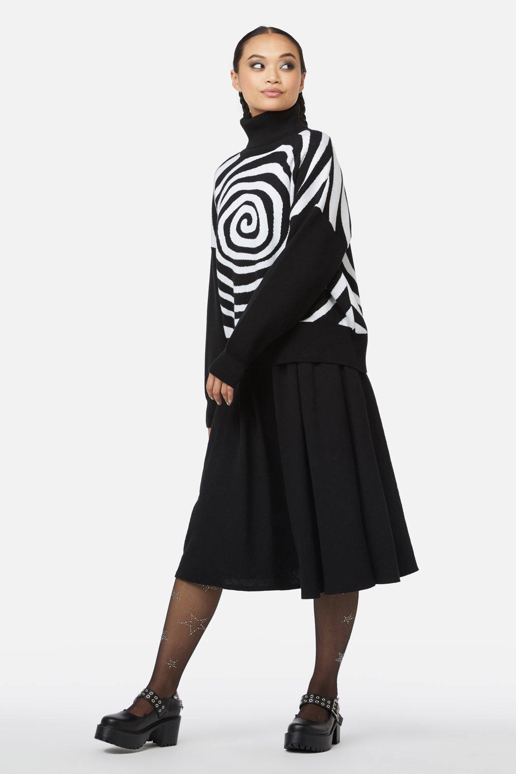 Intarsia Knit Jiji Cotton Jumper with Rolled Turtle Neck