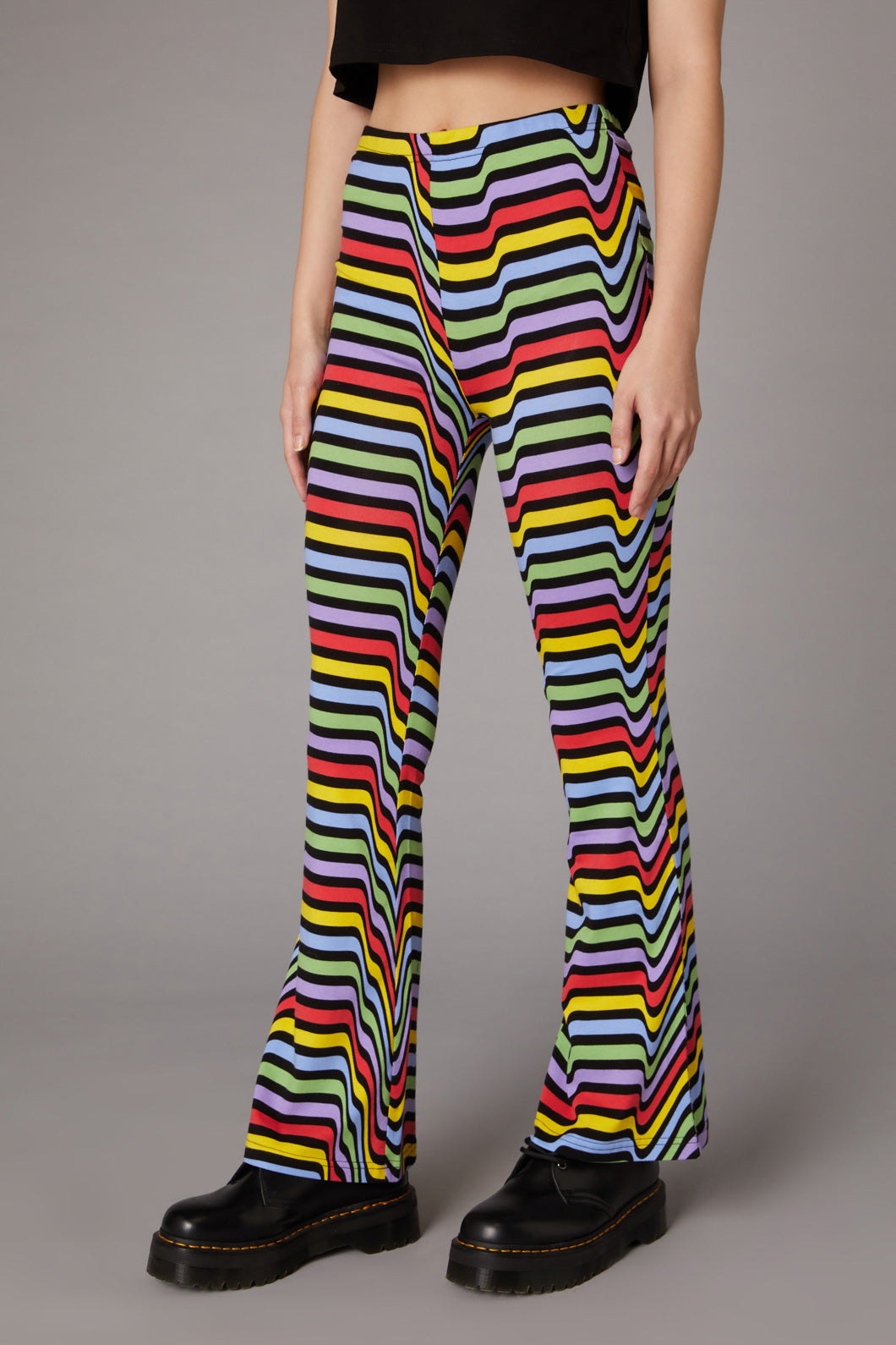 Fashionable Warped Print Stretch Cotton Flare Leg Pants