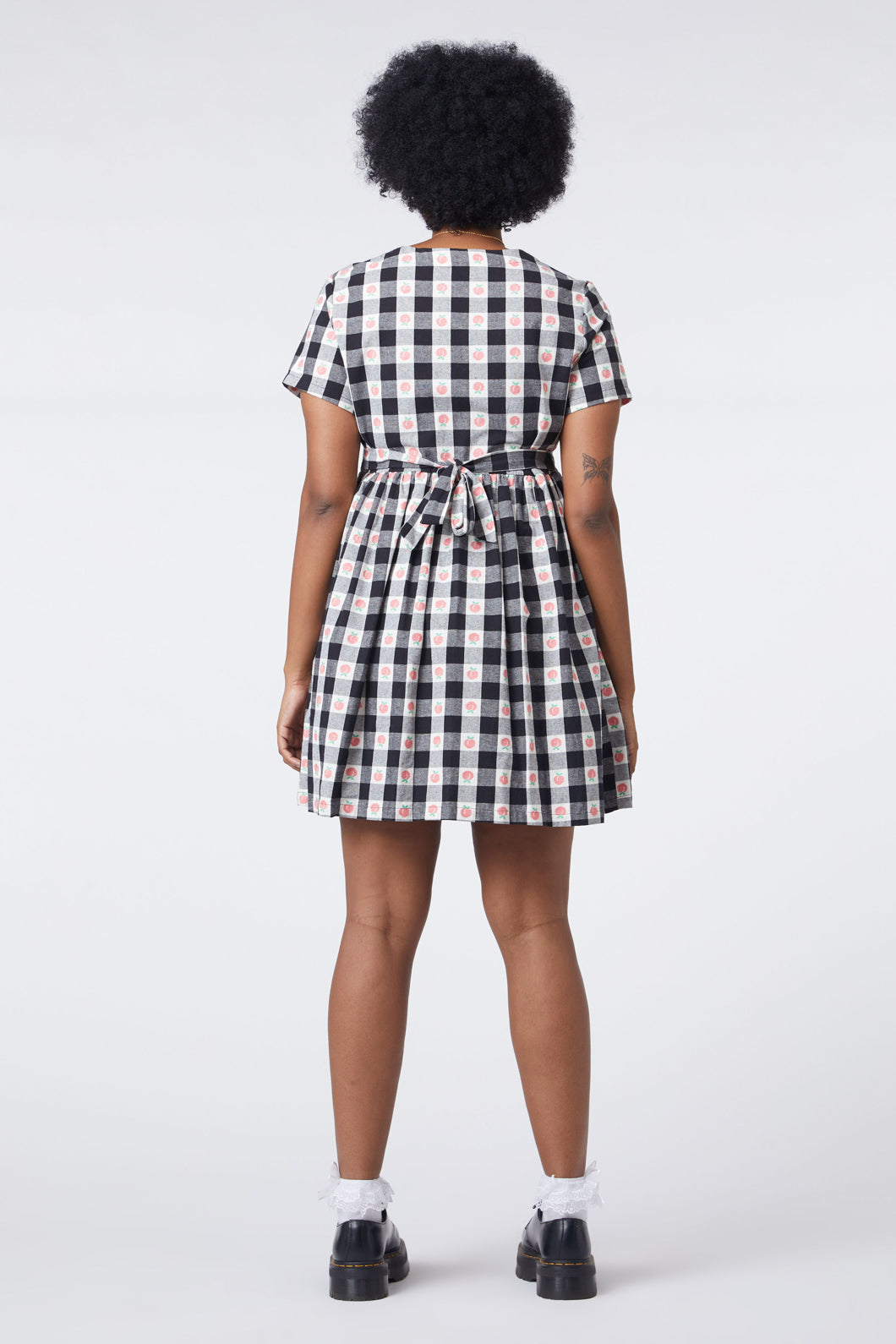 Women's Organic Peach Gingham Smock Style Dress with Chest Pocket