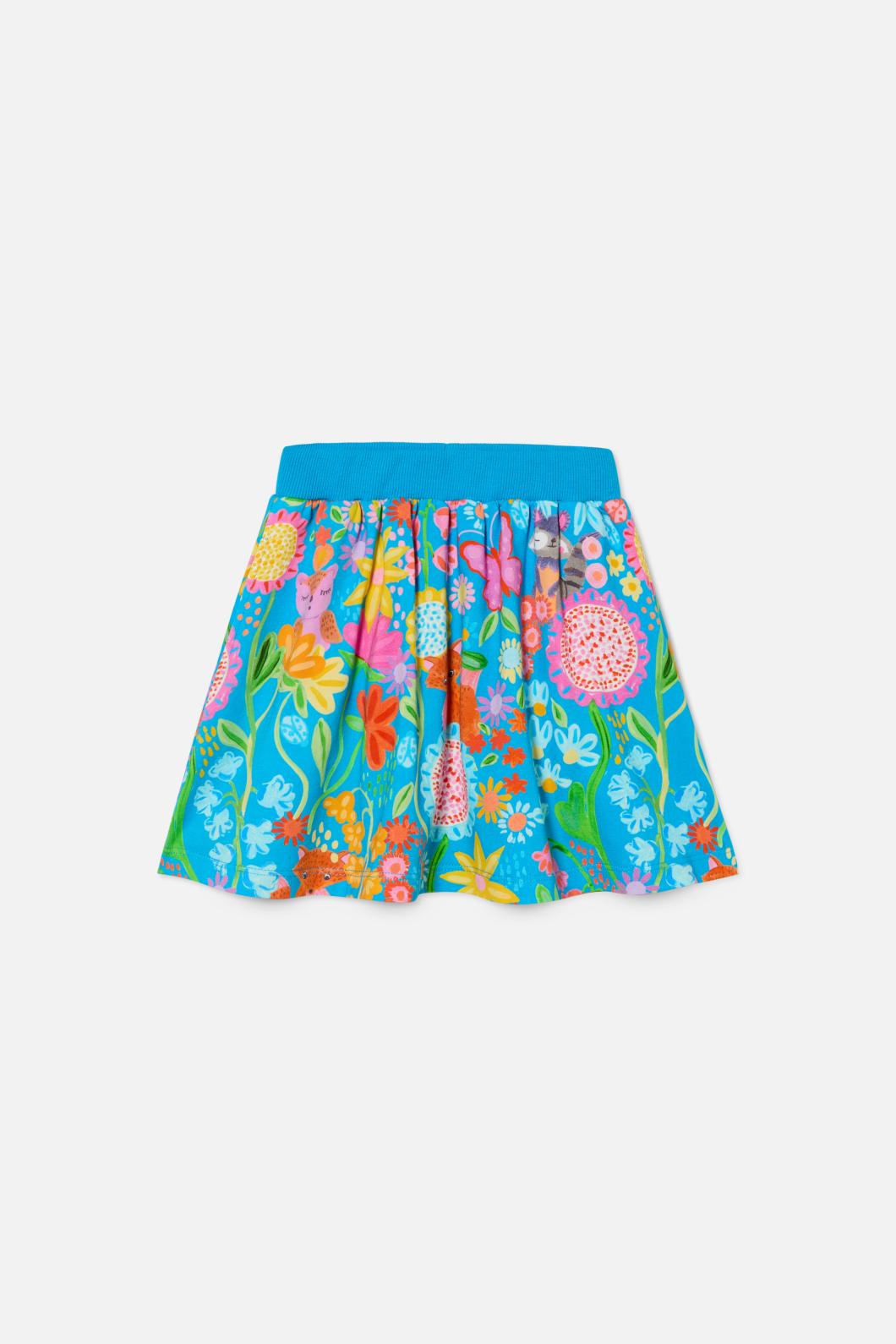 Soft Cotton Printed Folk Flower Terry Skirt for Kids