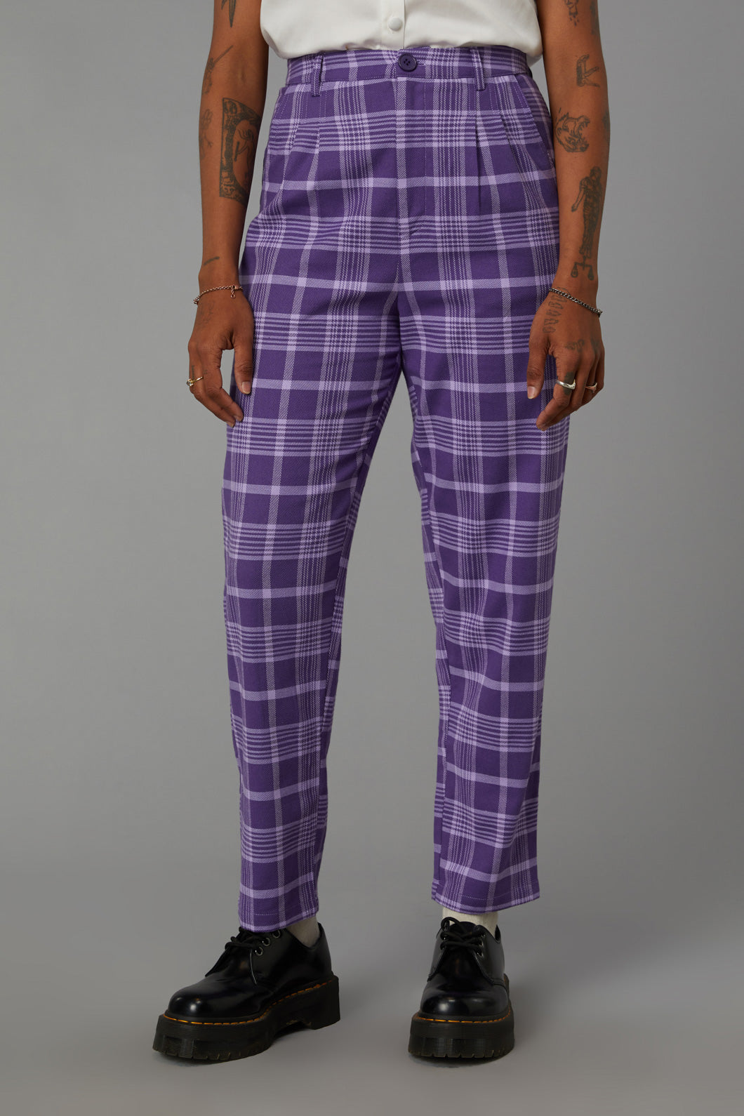 Organic Cotton Wisteria Tartan Peg Pants