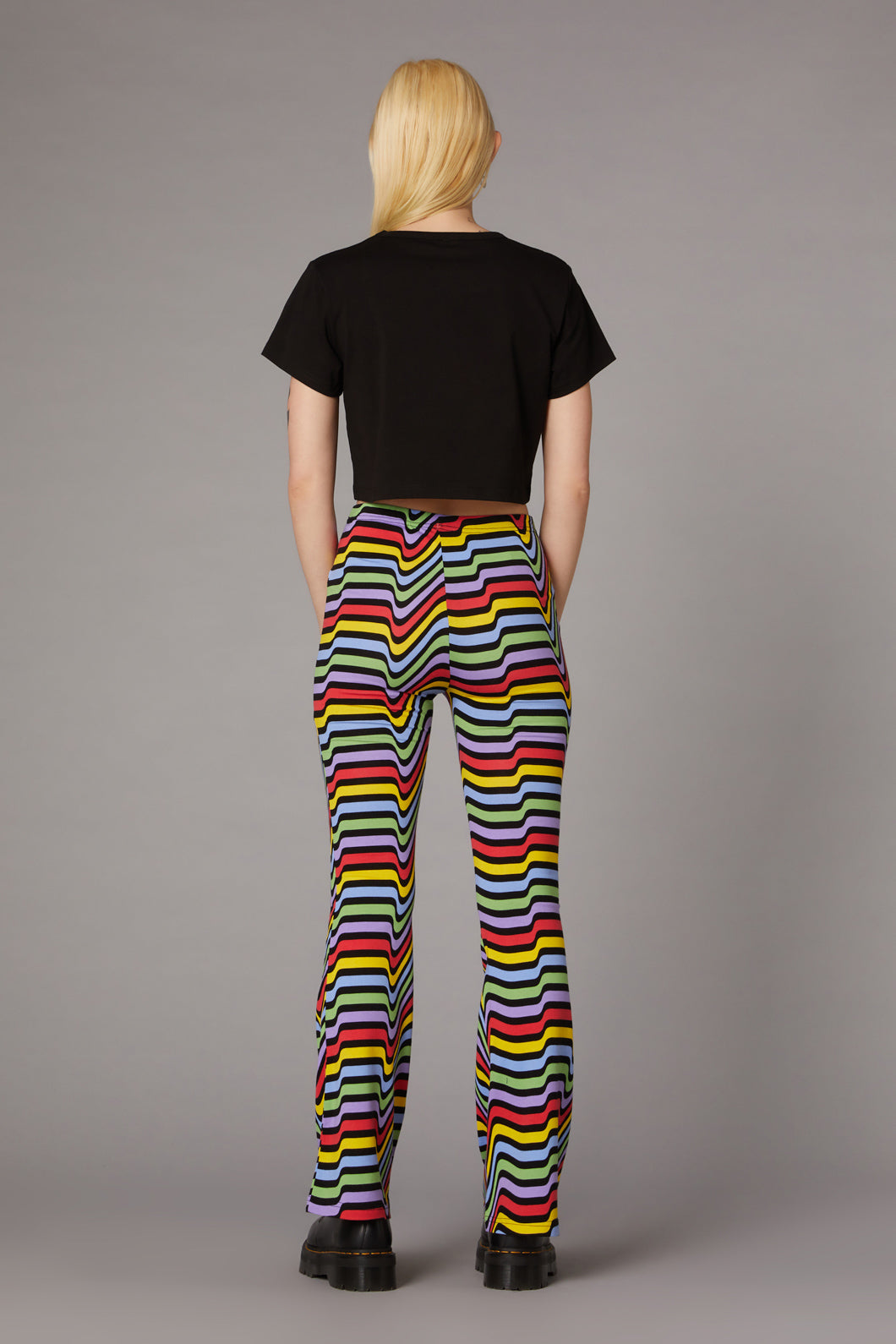 Fashionable Warped Print Stretch Cotton Flare Leg Pants
