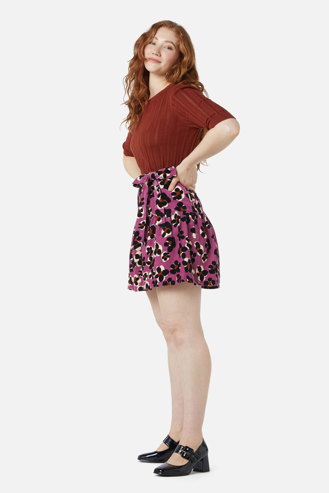Gigi Leopard and Flower Printed Corduroy Mini Skirt for Women