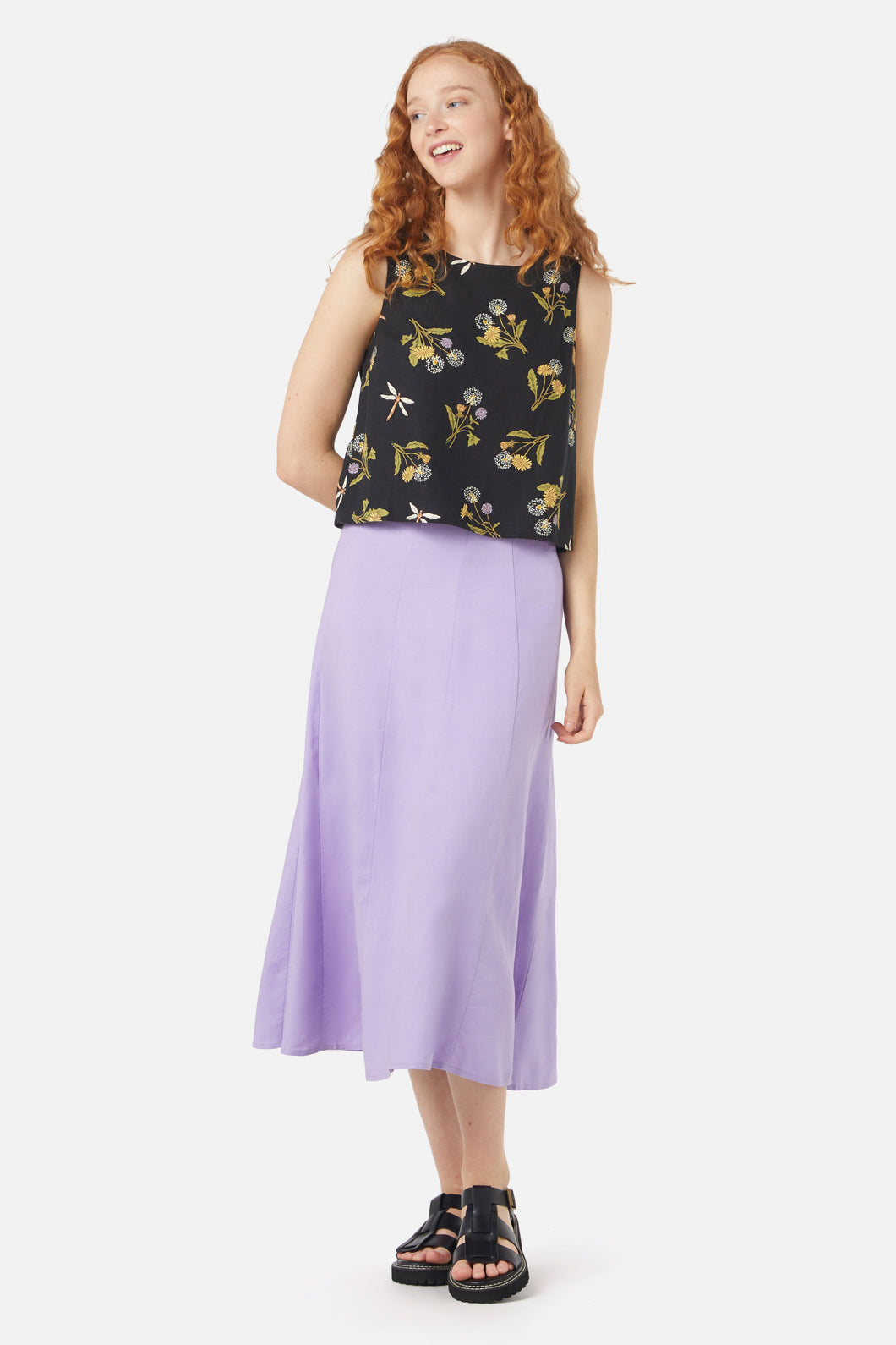 Summer Dandelion Patterned Sleeveless Shell Top for Women