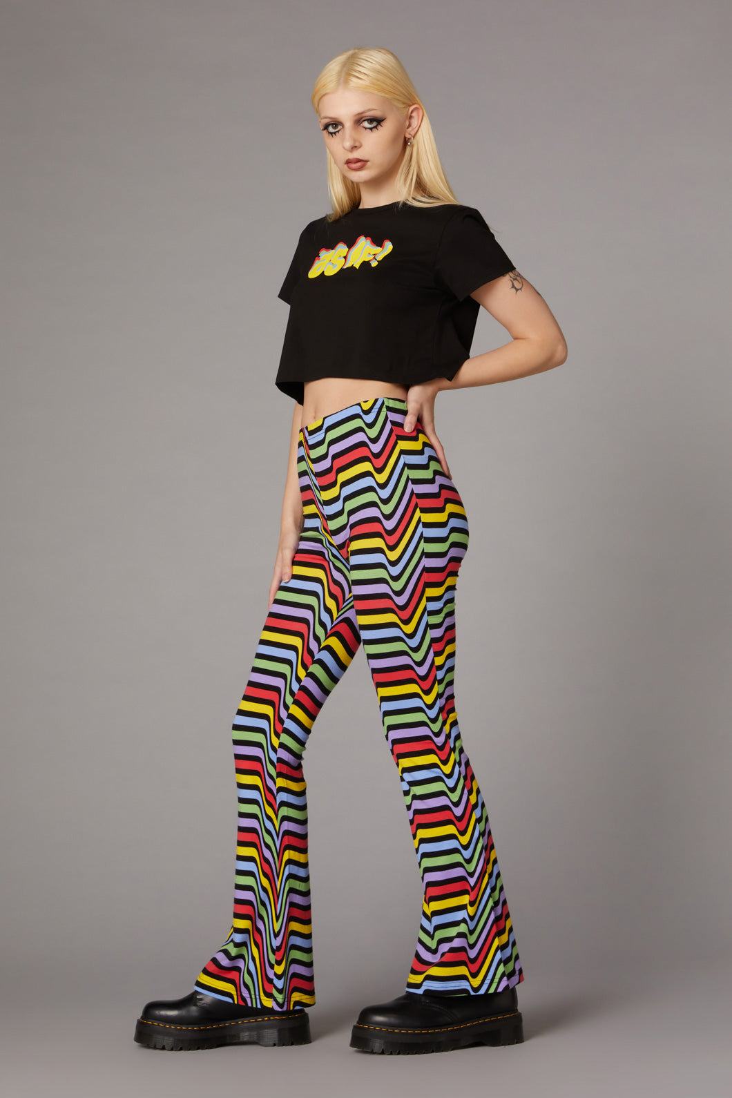 Fashionable Warped Print Stretch Cotton Flare Leg Pants