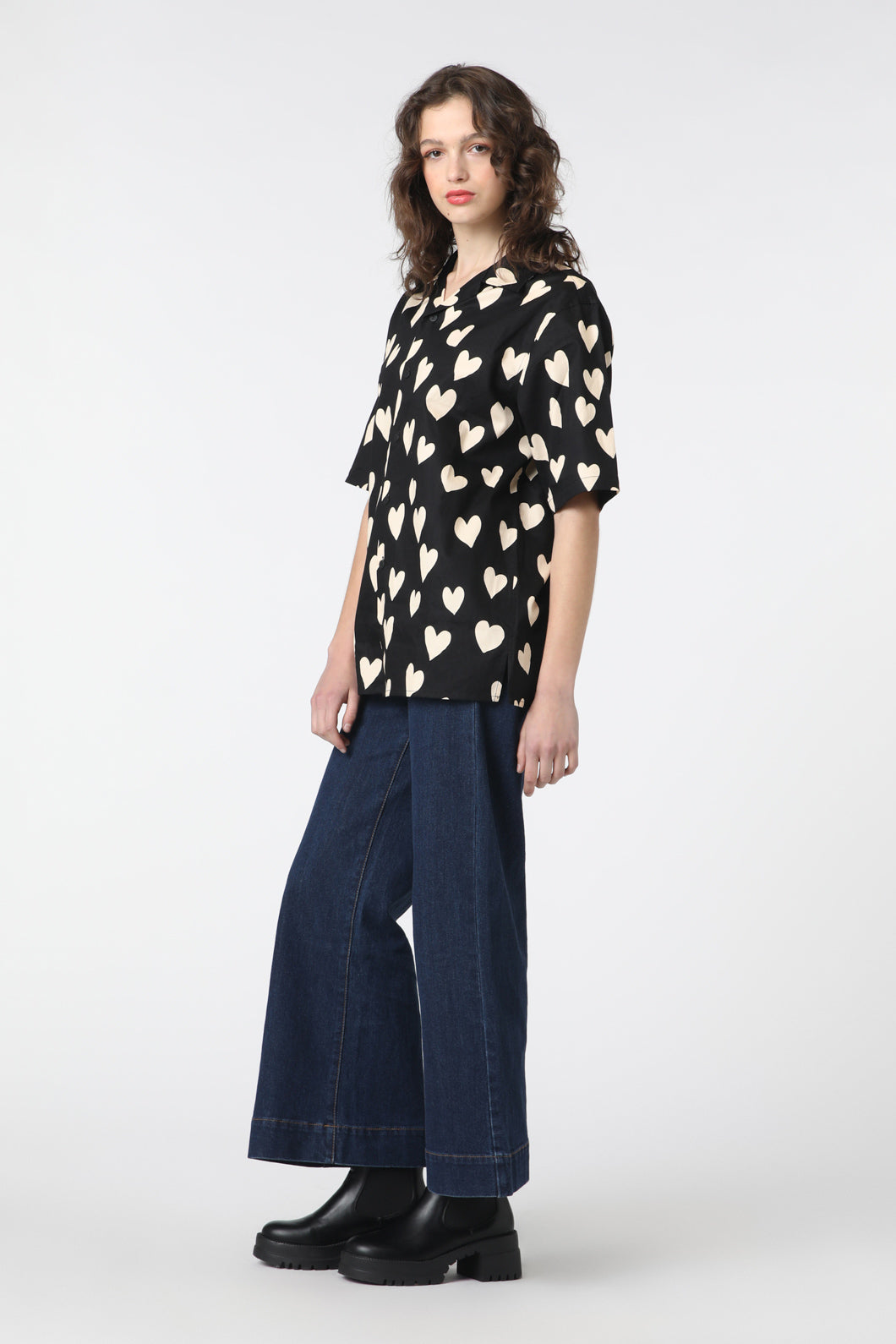 Softened Cotton Unisex Two - Tone Heart Print Shirt