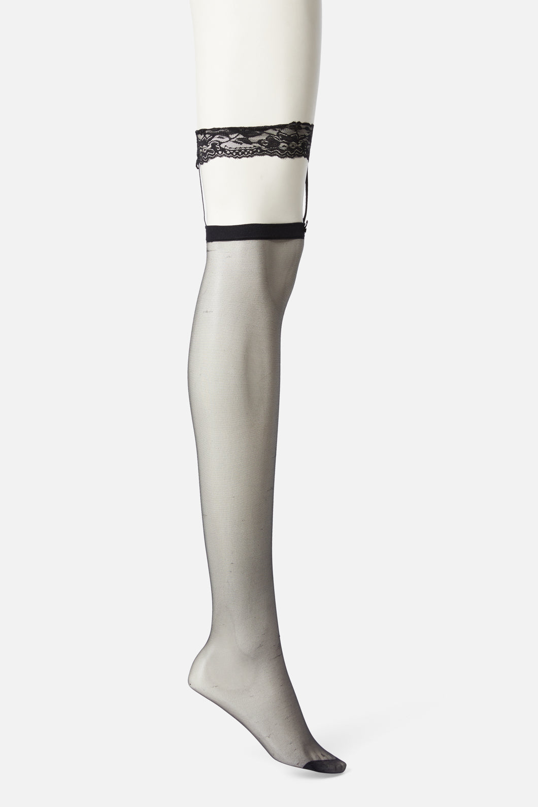 Black Sheer Thigh High Tights with Lace Garter and Small Bow