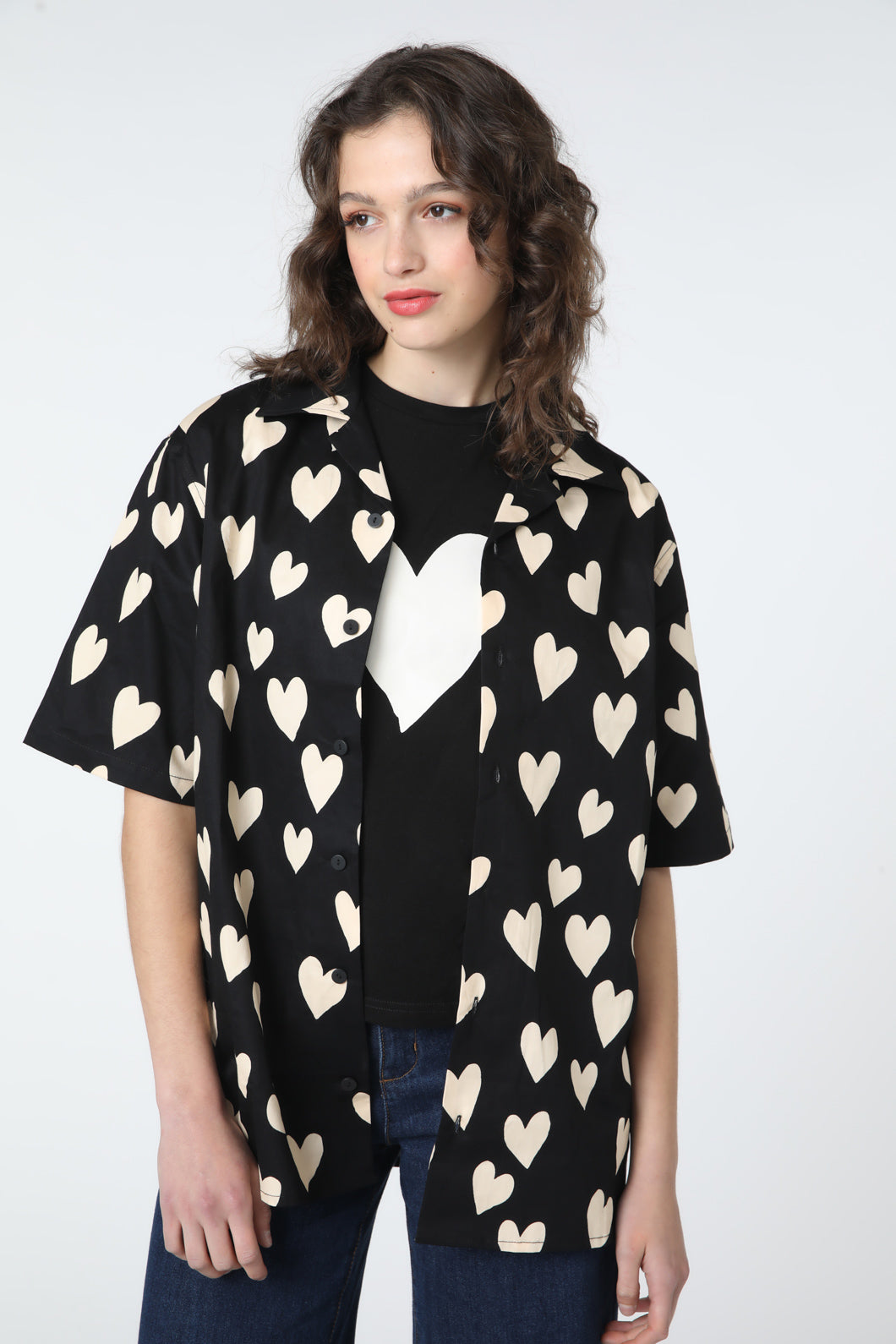 Softened Cotton Unisex Two - Tone Heart Print Shirt