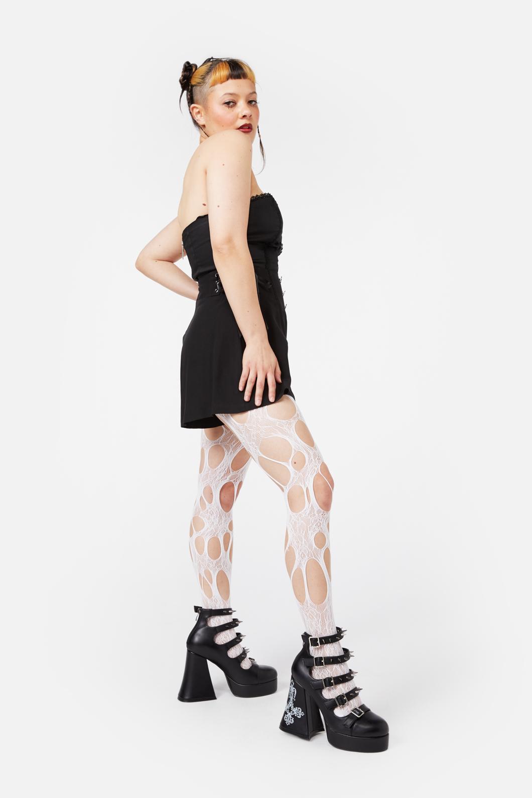 Stylish White Faux Torn Fashion Tights for Trendy Looks