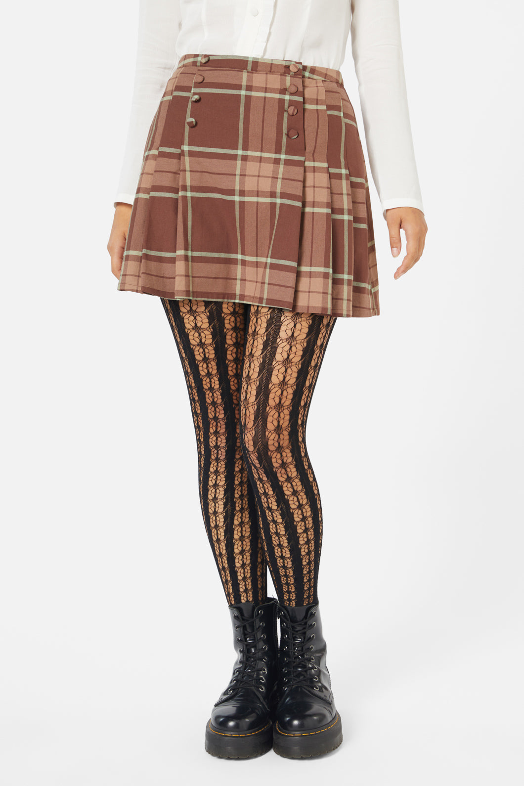 Stylish Brown Cotton Elastane Blend Trinkets Pleated Skirt