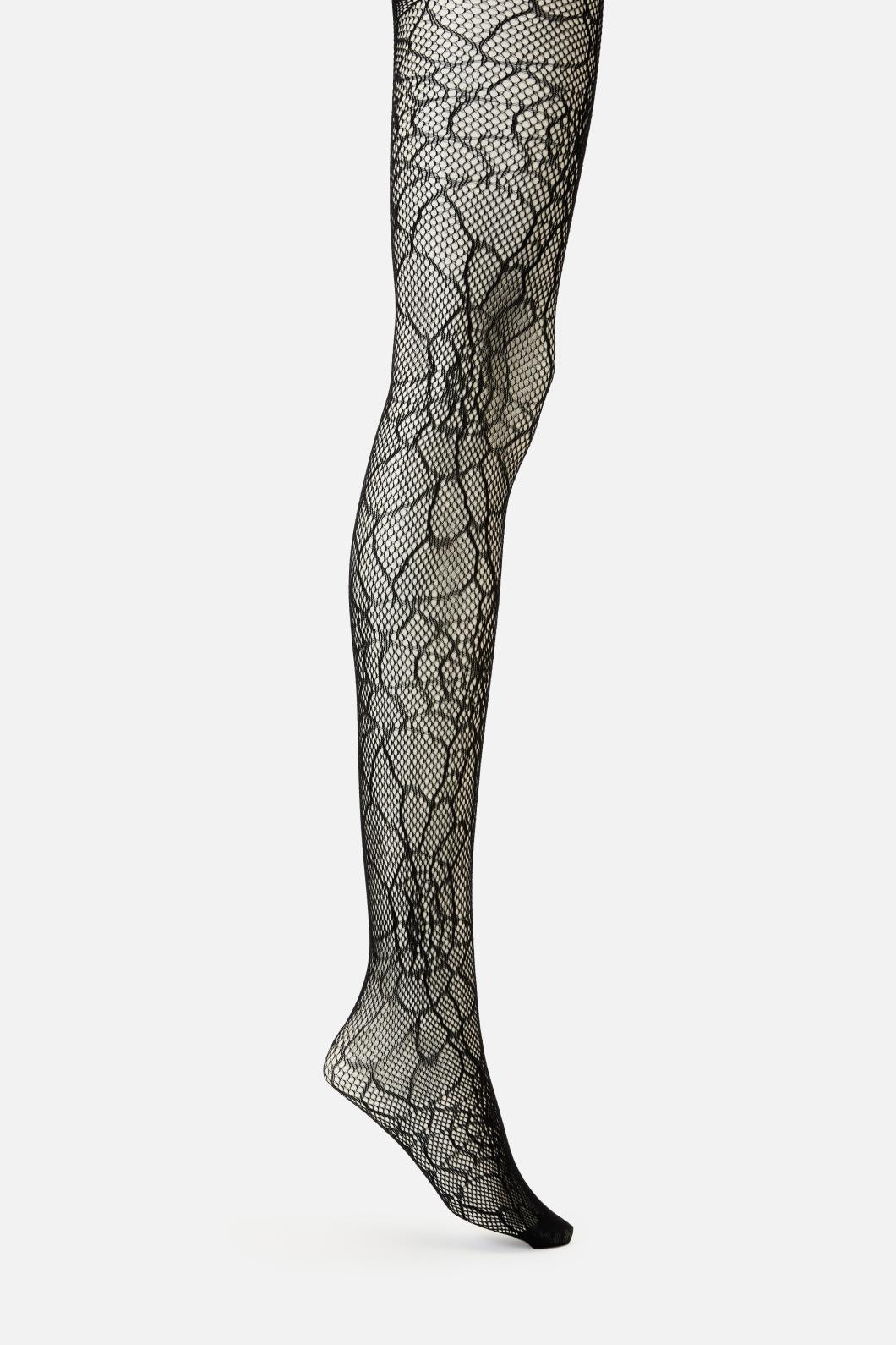 Cool Full-length Black Web-design Fishnet Tights with Generous Stretch