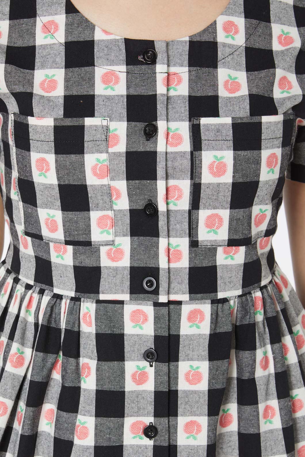 Women's Organic Peach Gingham Smock Style Dress with Chest Pocket