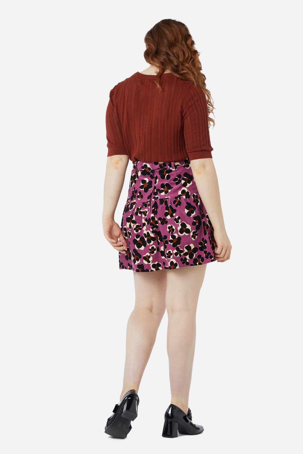 Gigi Leopard and Flower Printed Corduroy Mini Skirt for Women
