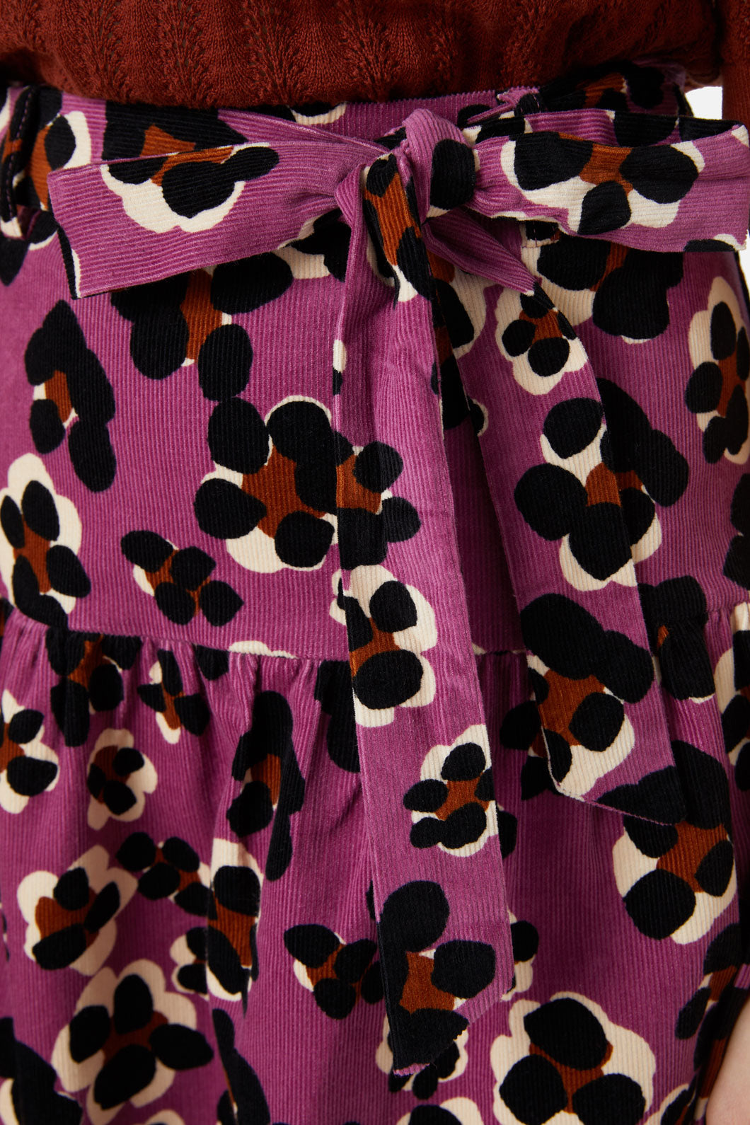 Gigi Leopard and Flower Printed Corduroy Mini Skirt for Women