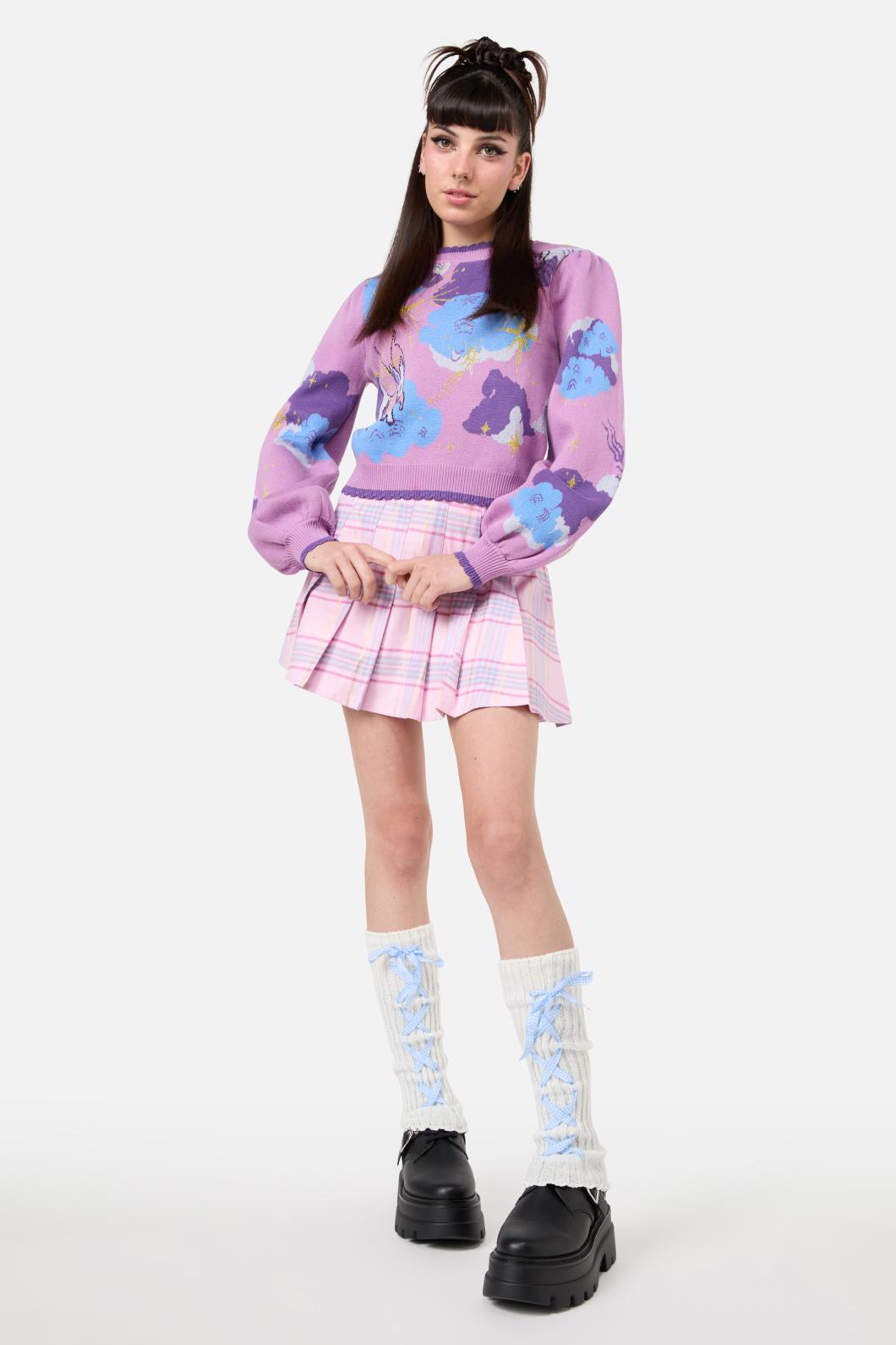 Stylish White and Blue Lace - Up Stretch Leg Warmers with Gingham Ribbon